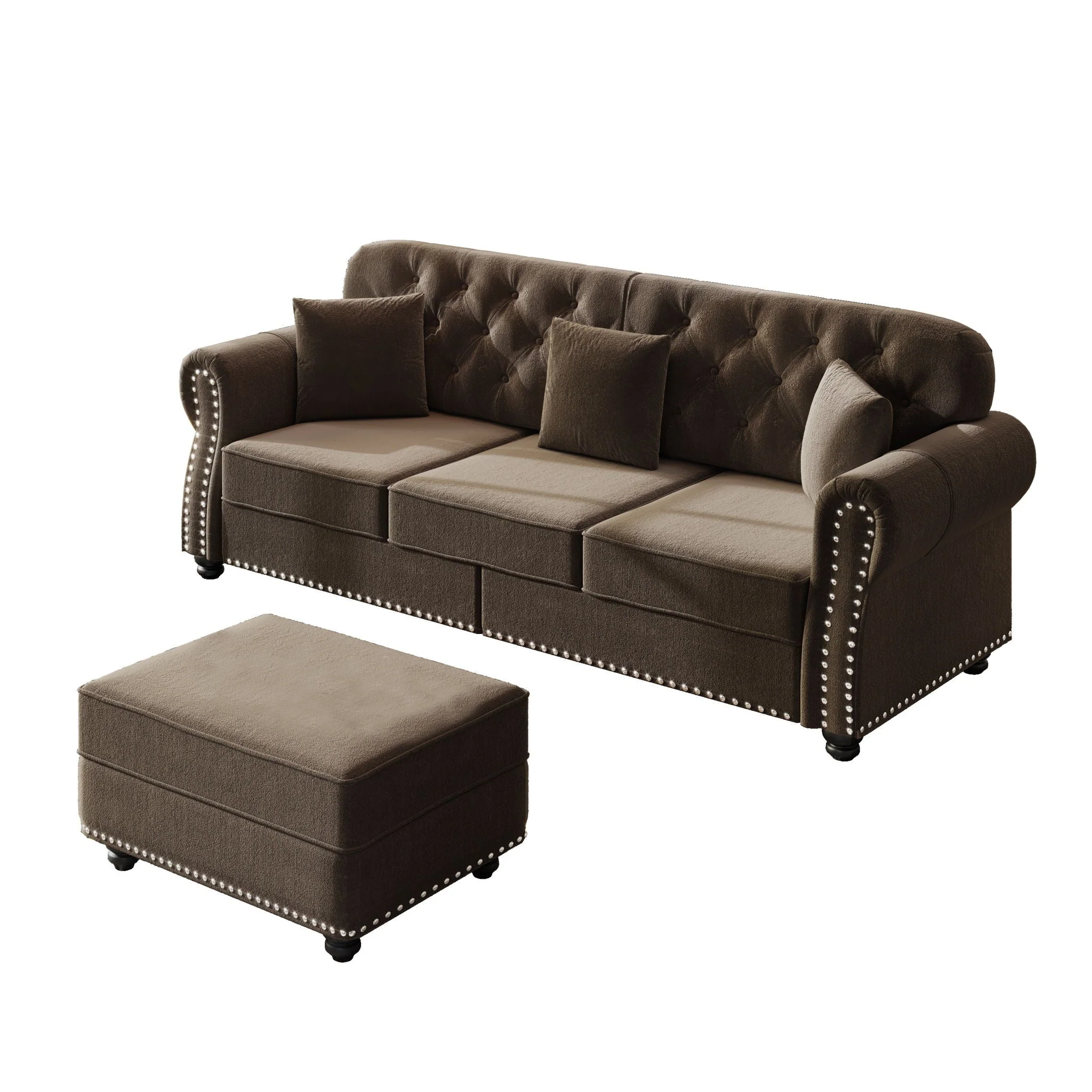 Upholstered 3 Seater Sofa Set With Ottoman - Image 3