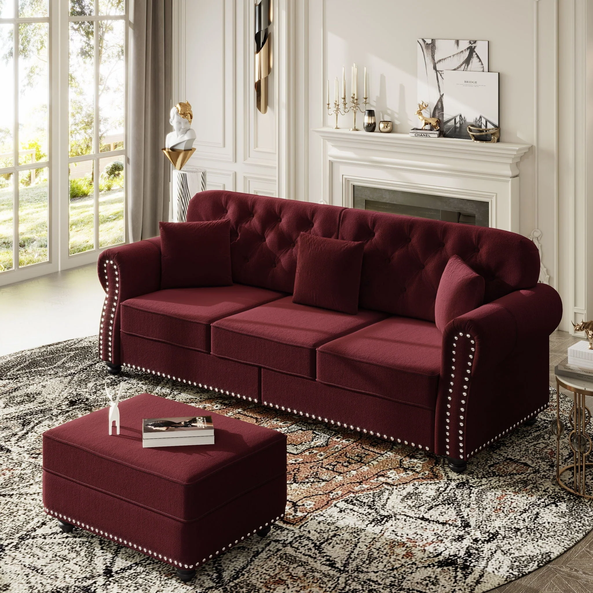 Upholstered 3 Seater Sofa Set With Ottoman - Image 5