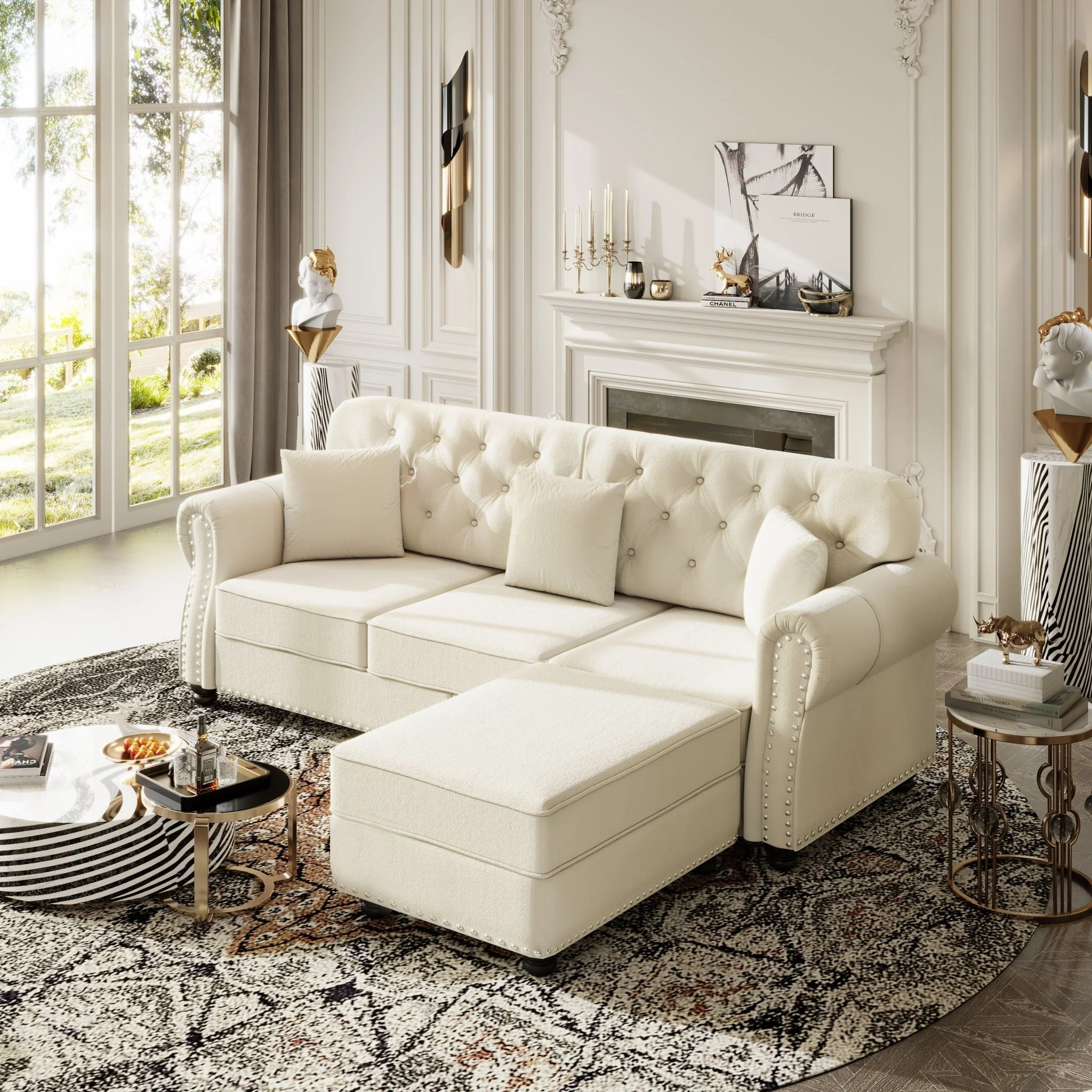 Upholstered 3 Seater Sofa Set With Ottoman - Image 6