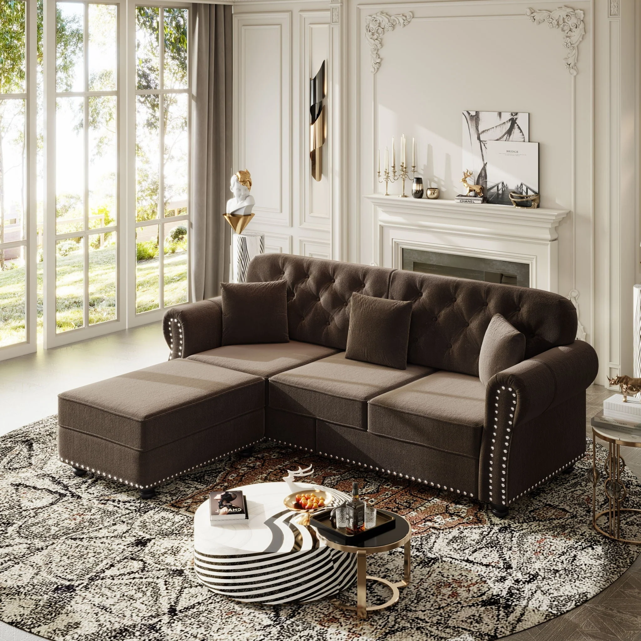 Upholstered 3 Seater Sofa Set With Ottoman - Image 7
