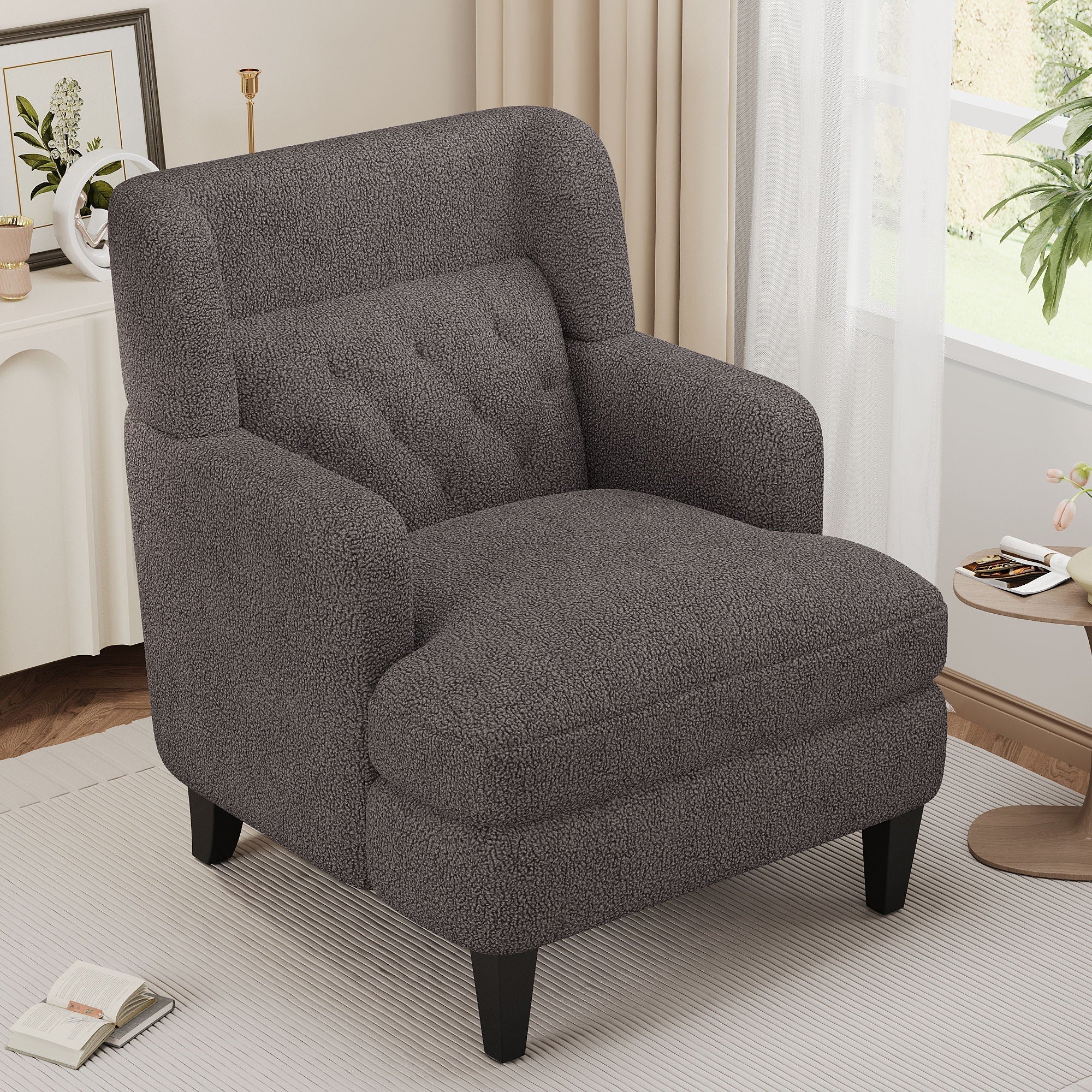 Upholstered Accent Chair Tufted Armchair For Living Room And Bedroom - Image 4