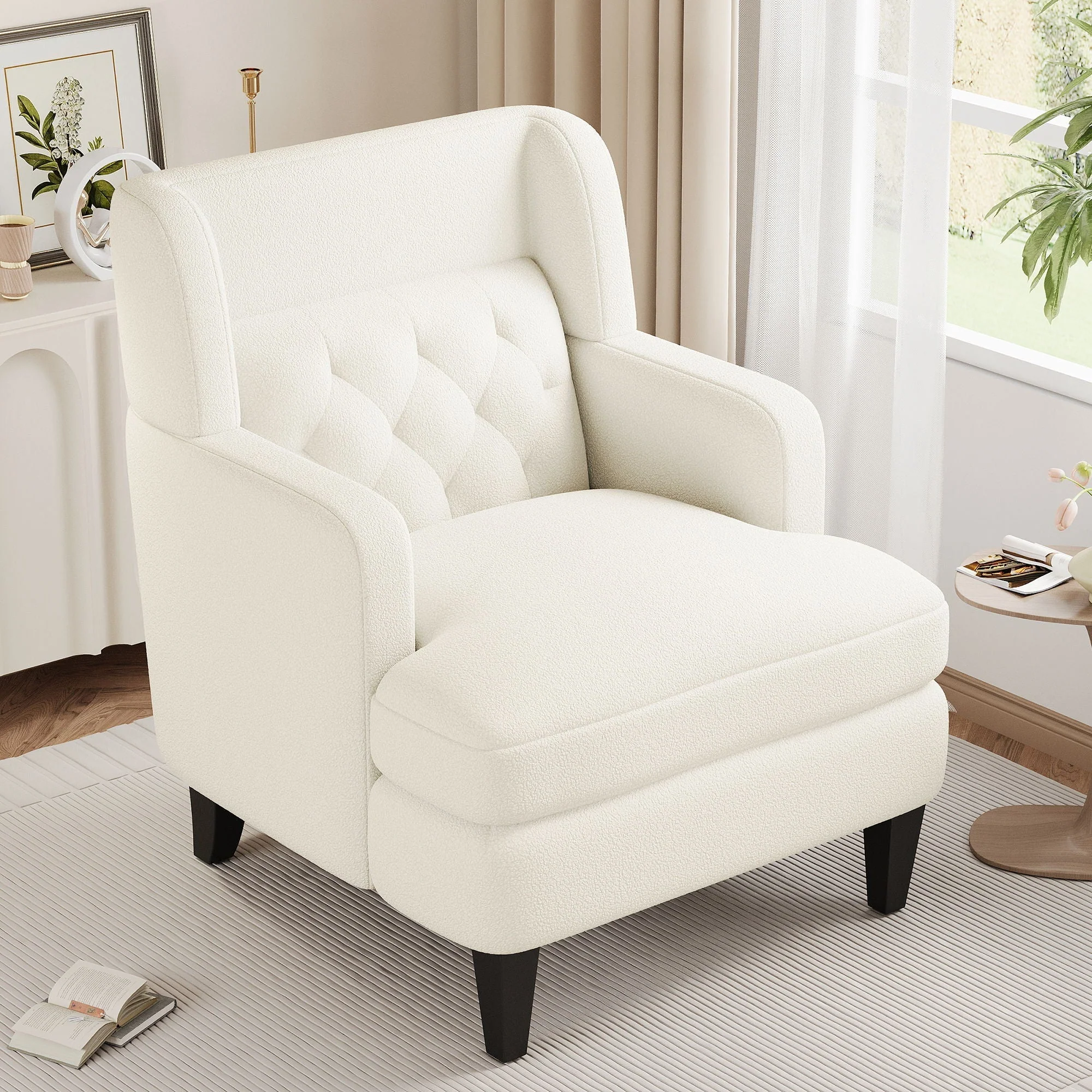 Upholstered Accent Chair Tufted Armchair For Living Room And Bedroom - Image 5