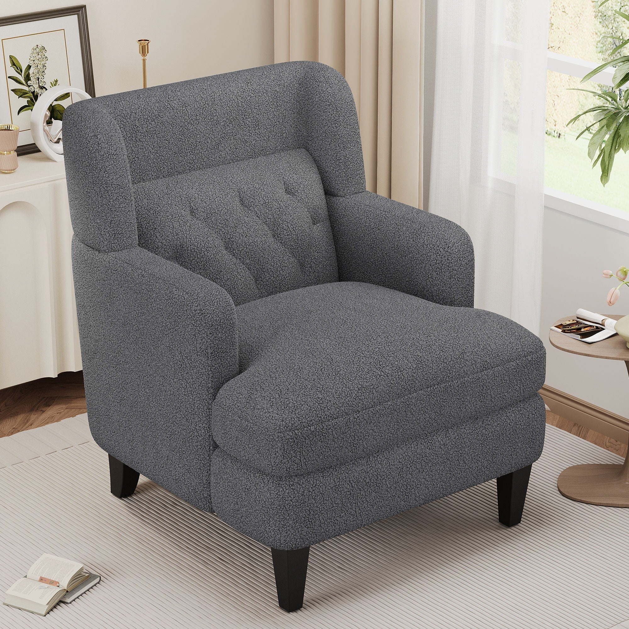 Upholstered Accent Chair Tufted Armchair For Living Room And Bedroom - Image 6