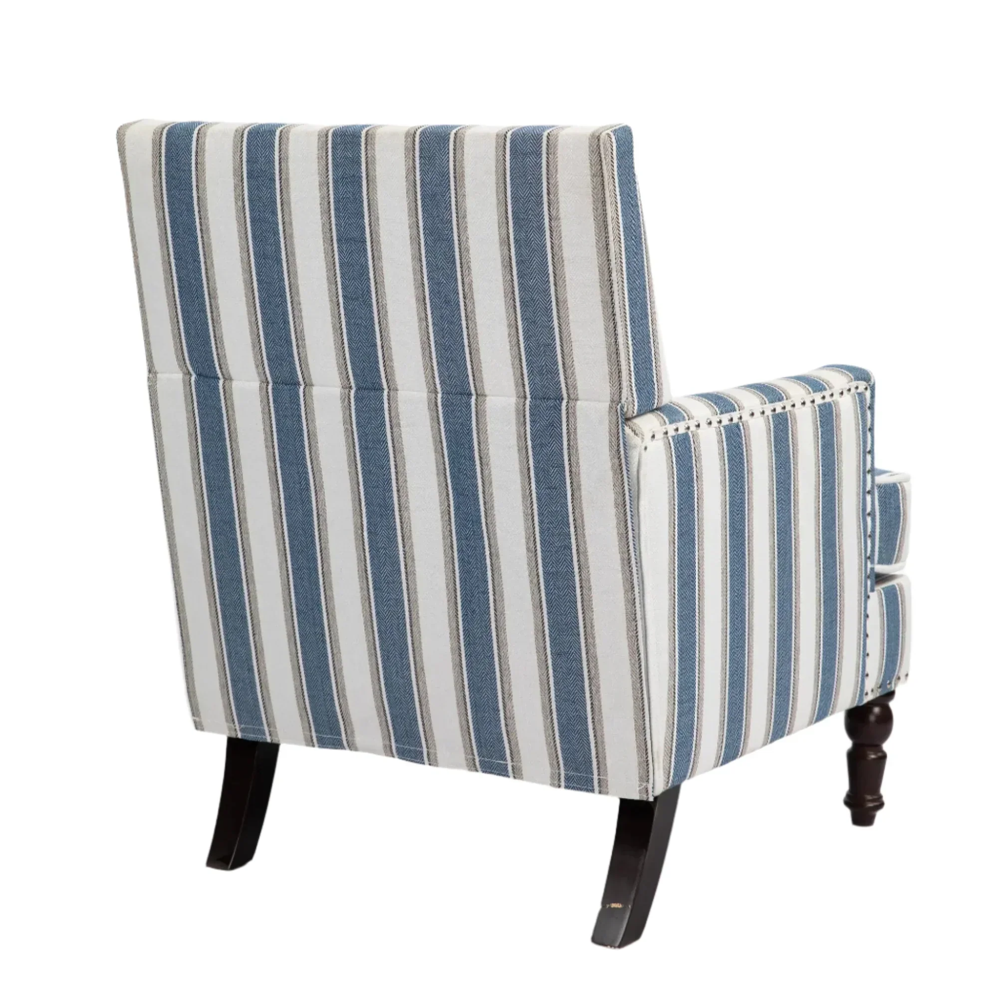 Upholstered Accent Chair with Striped Linen Fabric and Nailhead Trim - Image 11