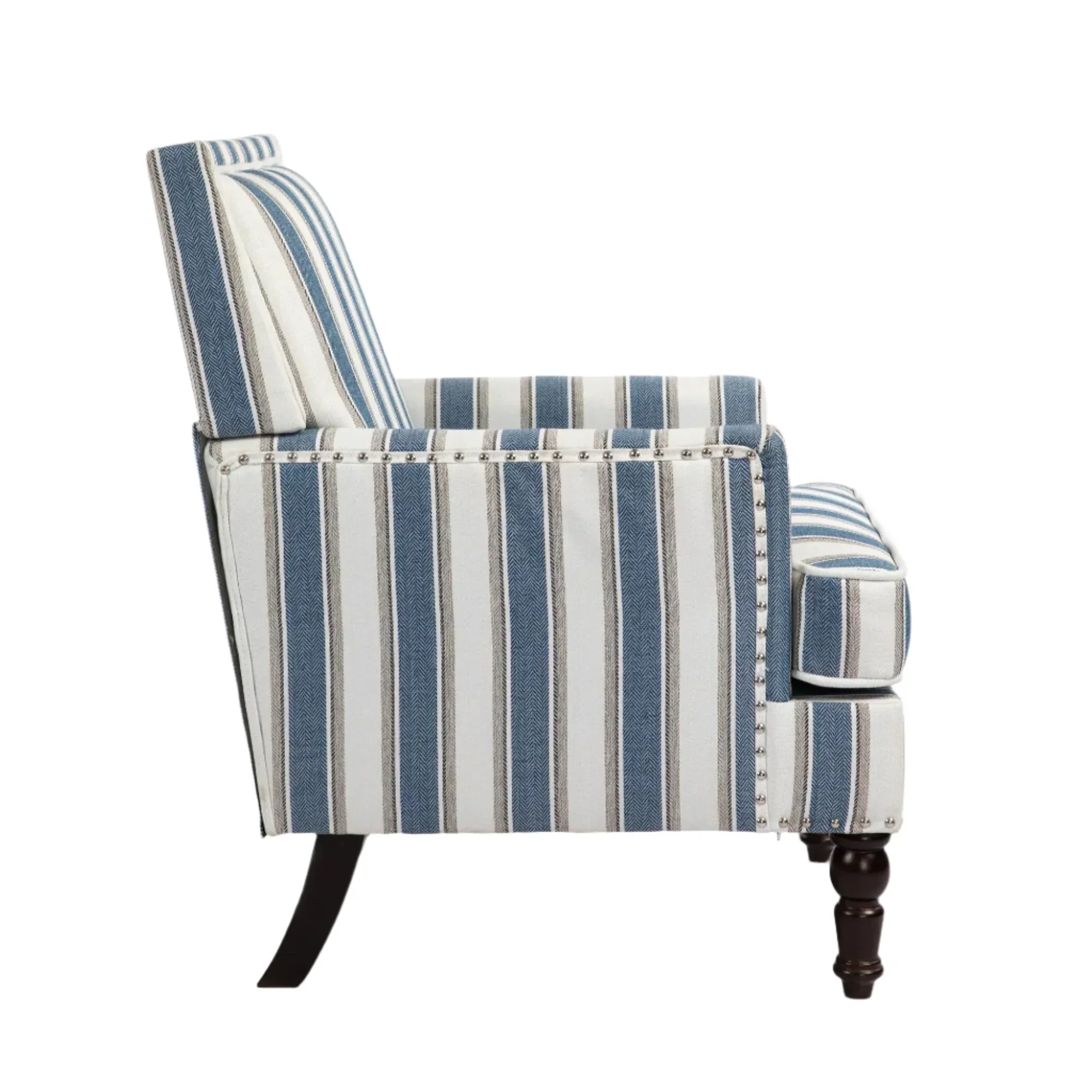 Upholstered Accent Chair with Striped Linen Fabric and Nailhead Trim - Image 2