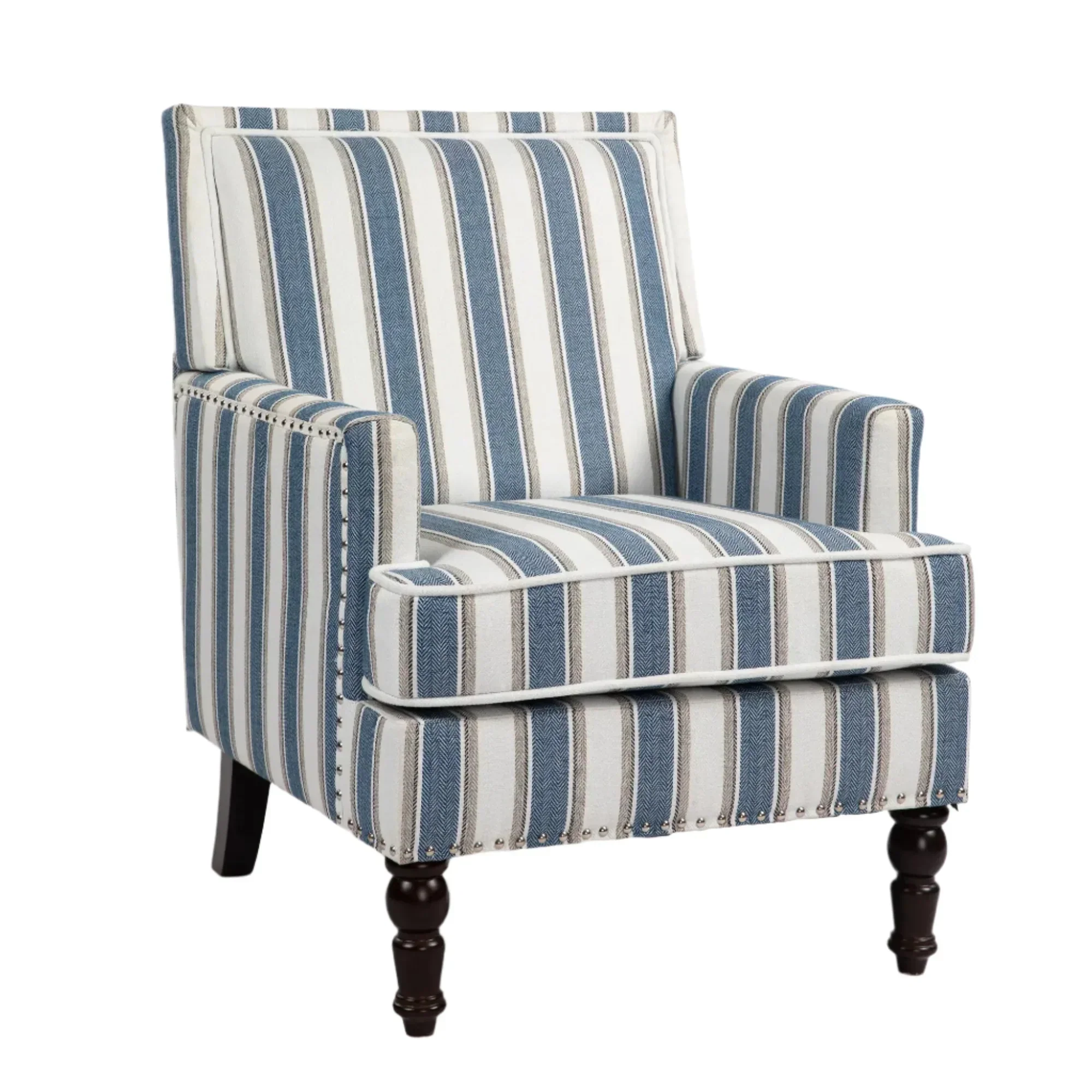 Upholstered Accent Chair with Striped Linen Fabric and Nailhead Trim - Image 3