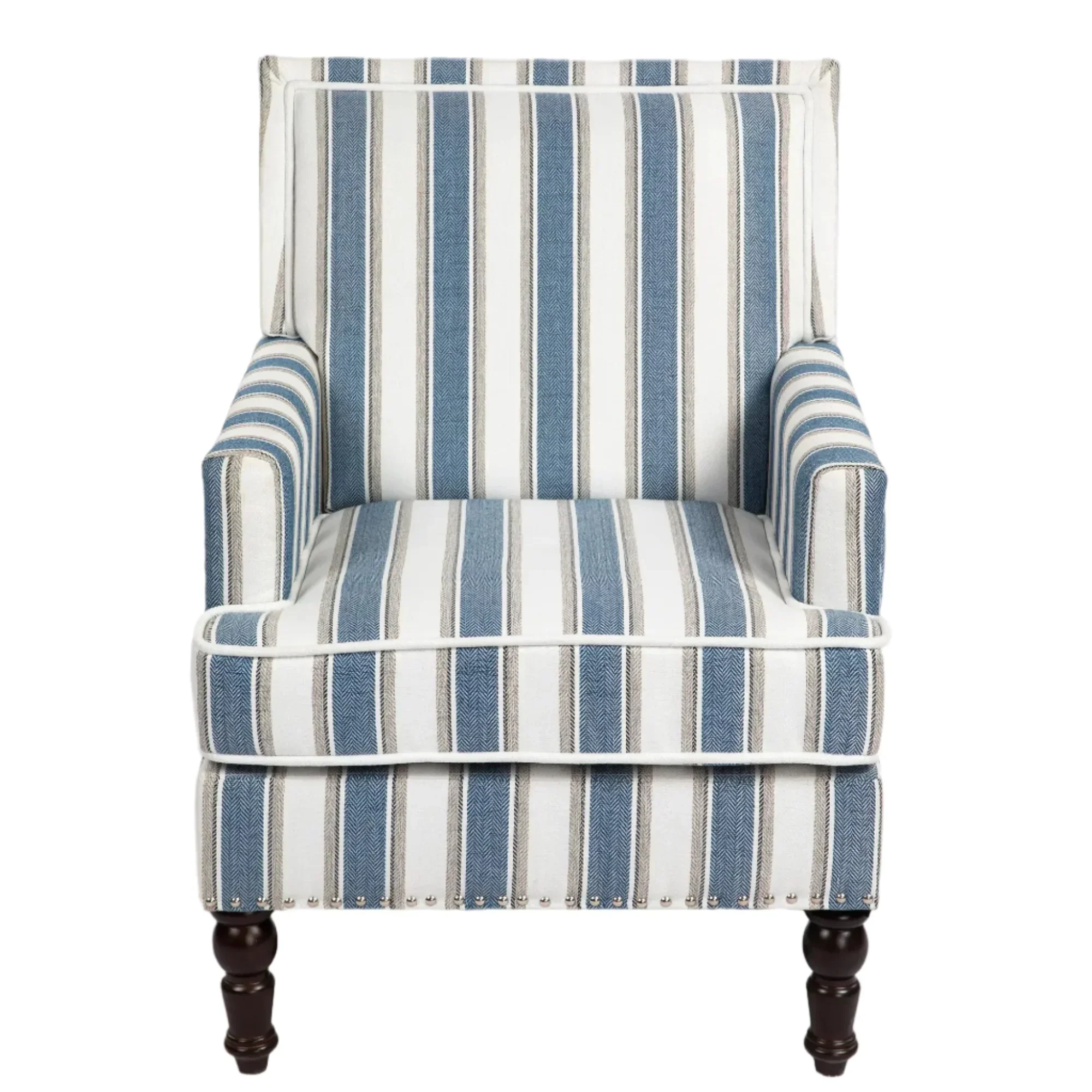 Upholstered Accent Chair with Striped Linen Fabric and Nailhead Trim - Image 4