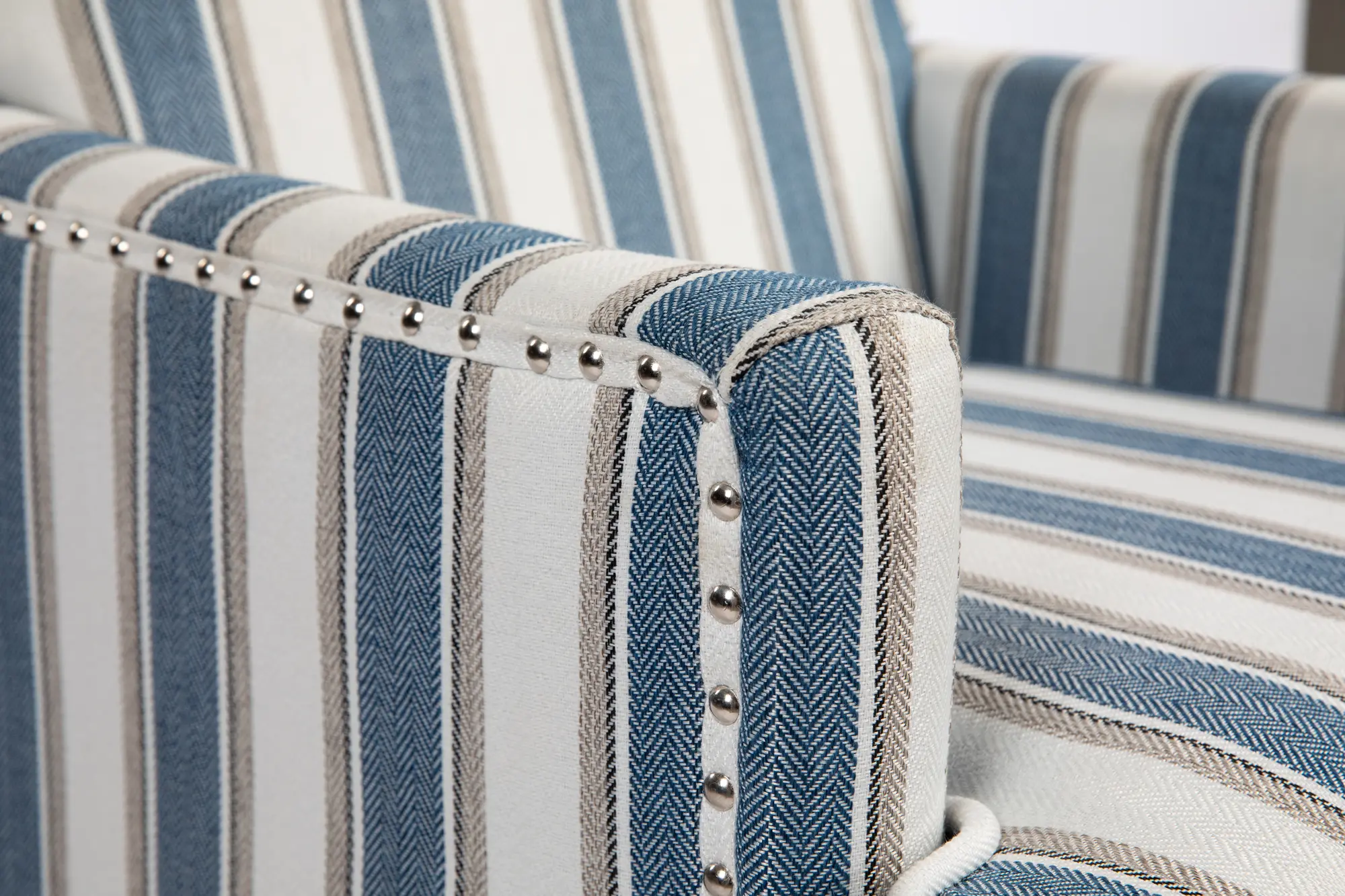 Upholstered Accent Chair with Striped Linen Fabric and Nailhead Trim - Image 5