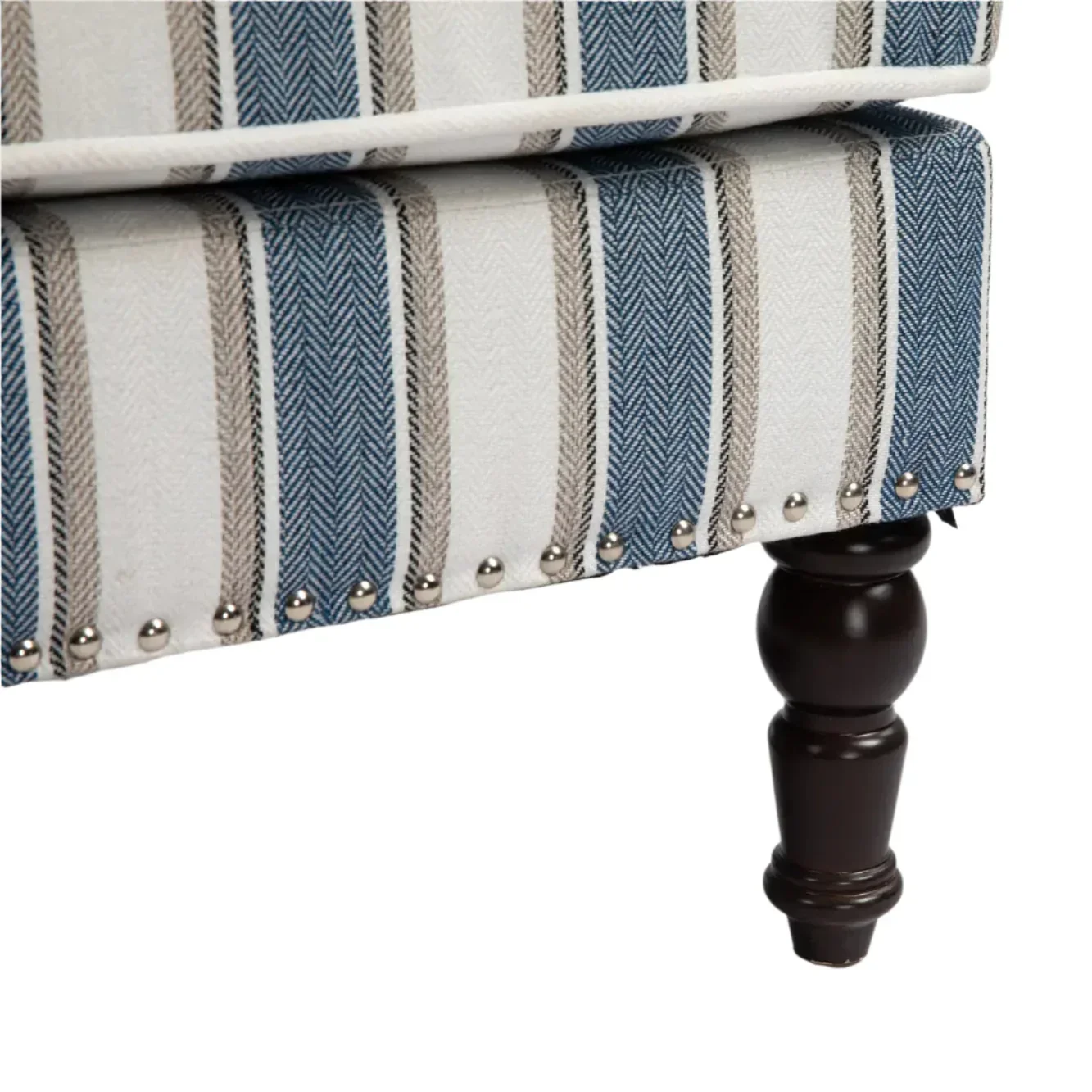 Upholstered Accent Chair with Striped Linen Fabric and Nailhead Trim - Image 7