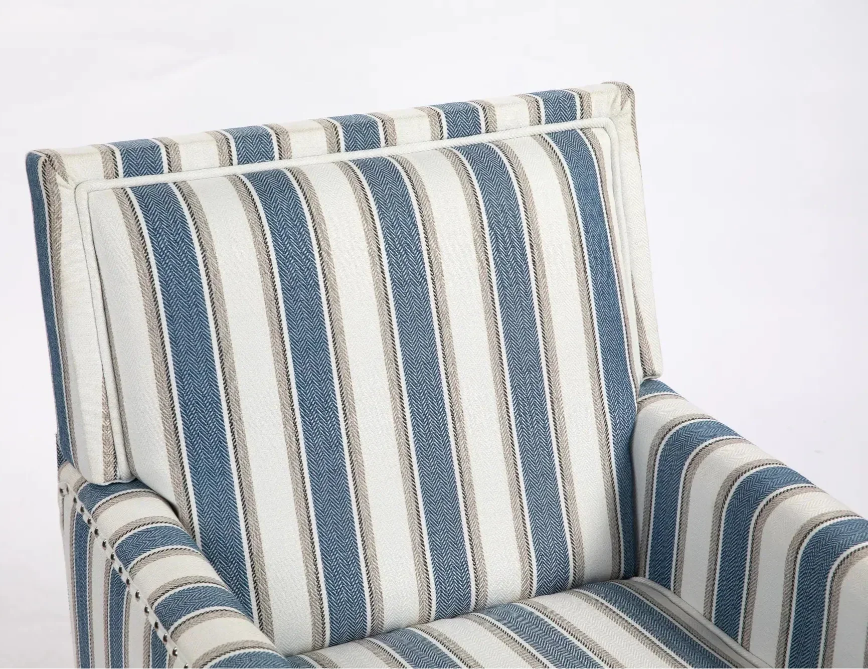 Upholstered Accent Chair with Striped Linen Fabric and Nailhead Trim - Image 8