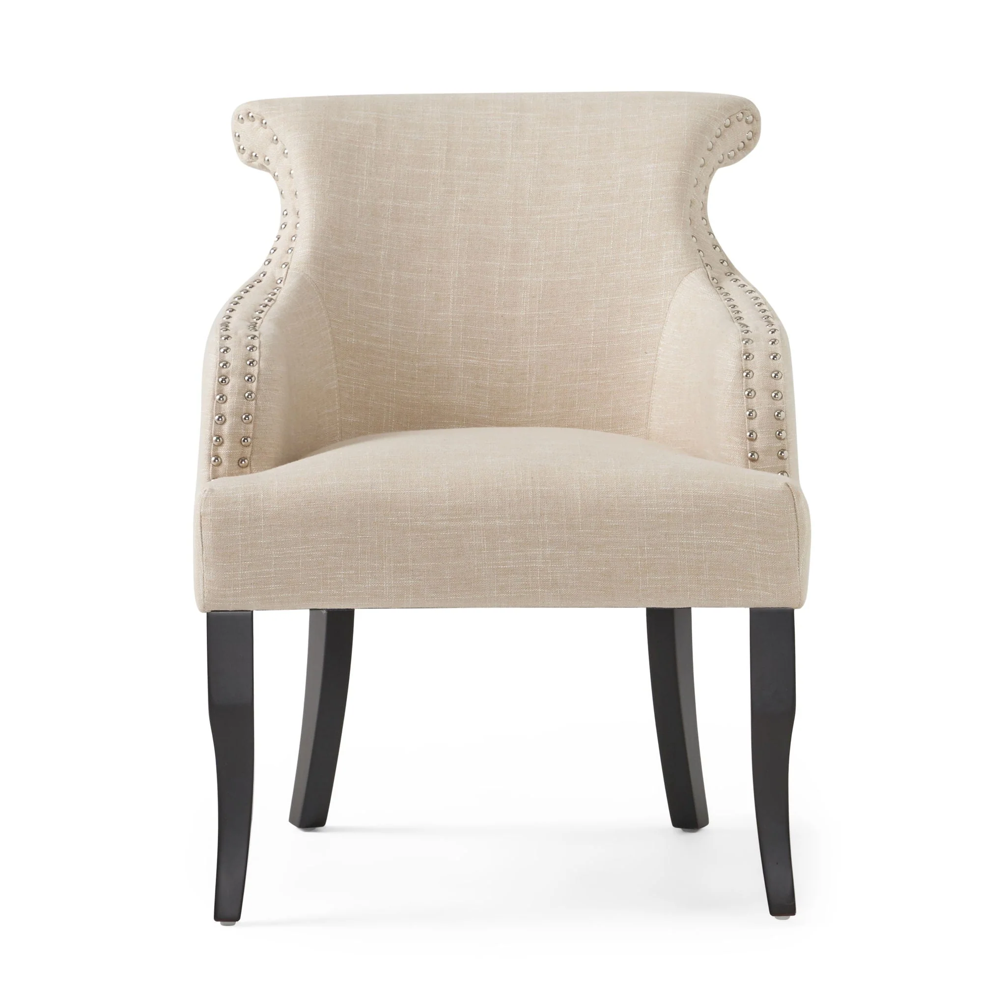Upholstered Armchair With Rolled Back, Tapered Legs And Nailhead Trim - Light Beige - Image 2