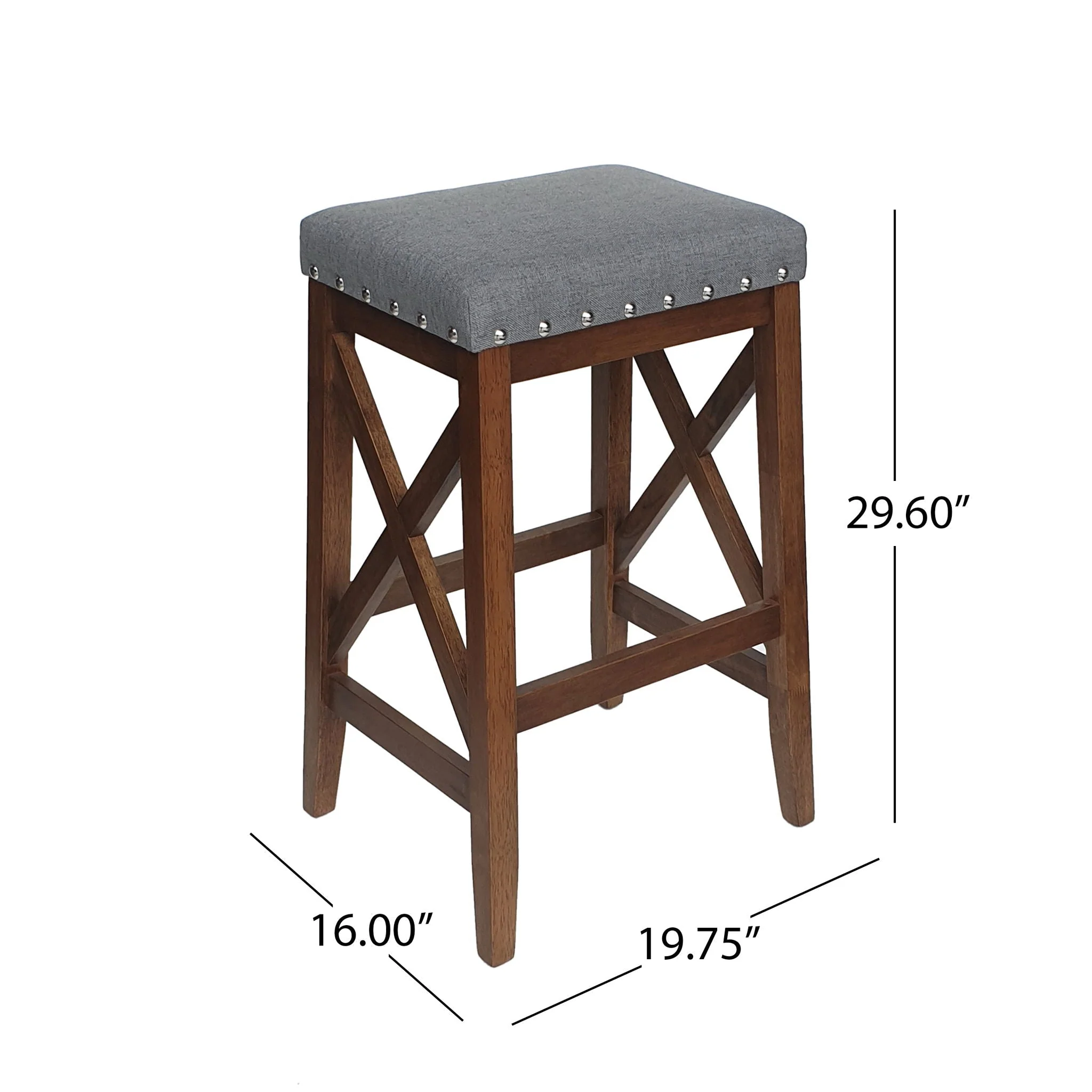 Upholstered Bar Stool With Nailhead Trim And X Frame Design (Set of 2) - Charcoal - Image 3