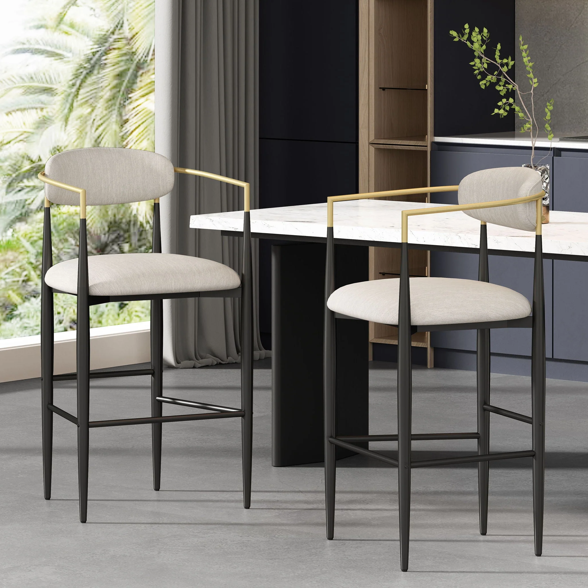 Upholstered Bar Stools With Backs For Kitchen Island (Set of 2) - Image 4