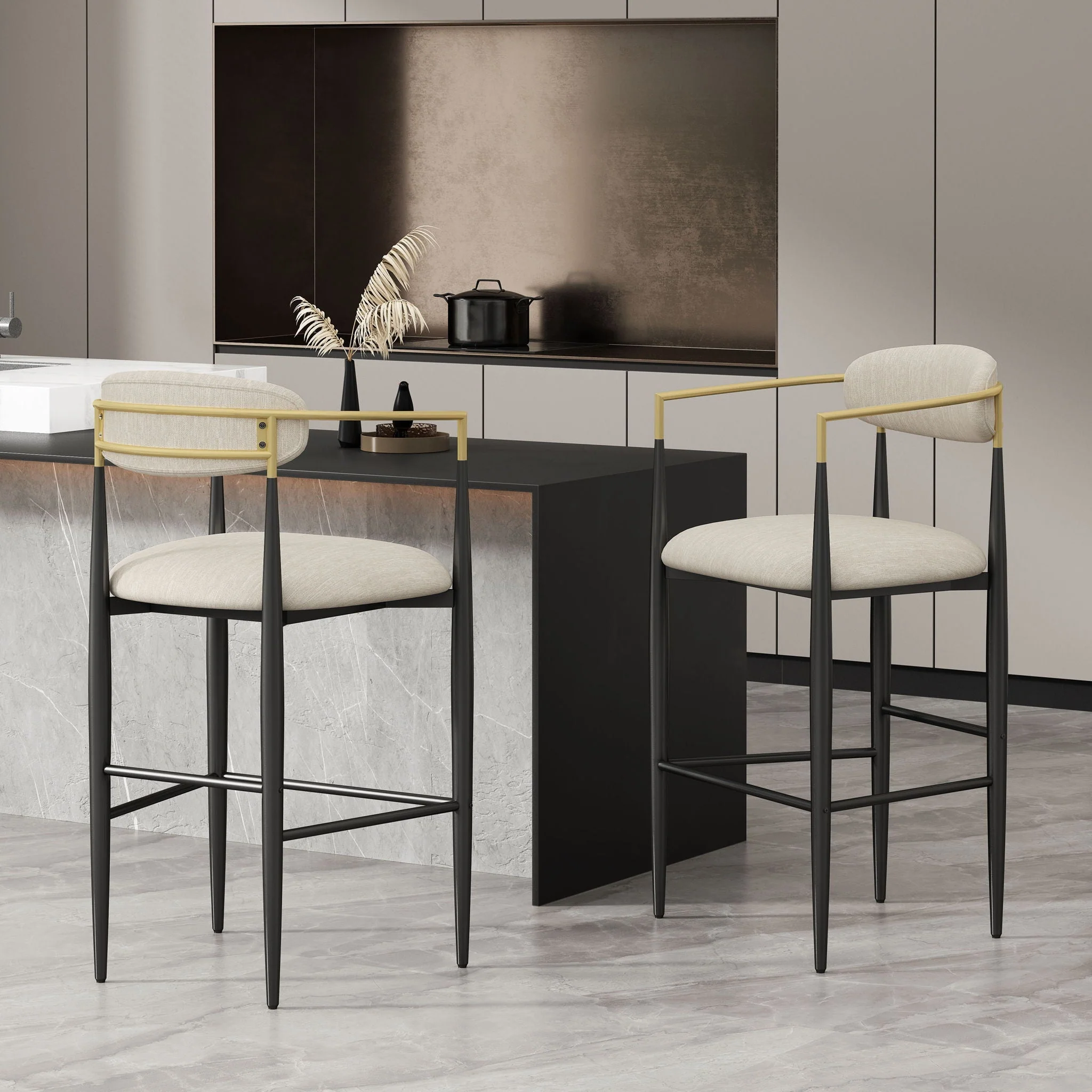 Upholstered Bar Stools With Backs For Kitchen Island (Set of 2) - Image 6