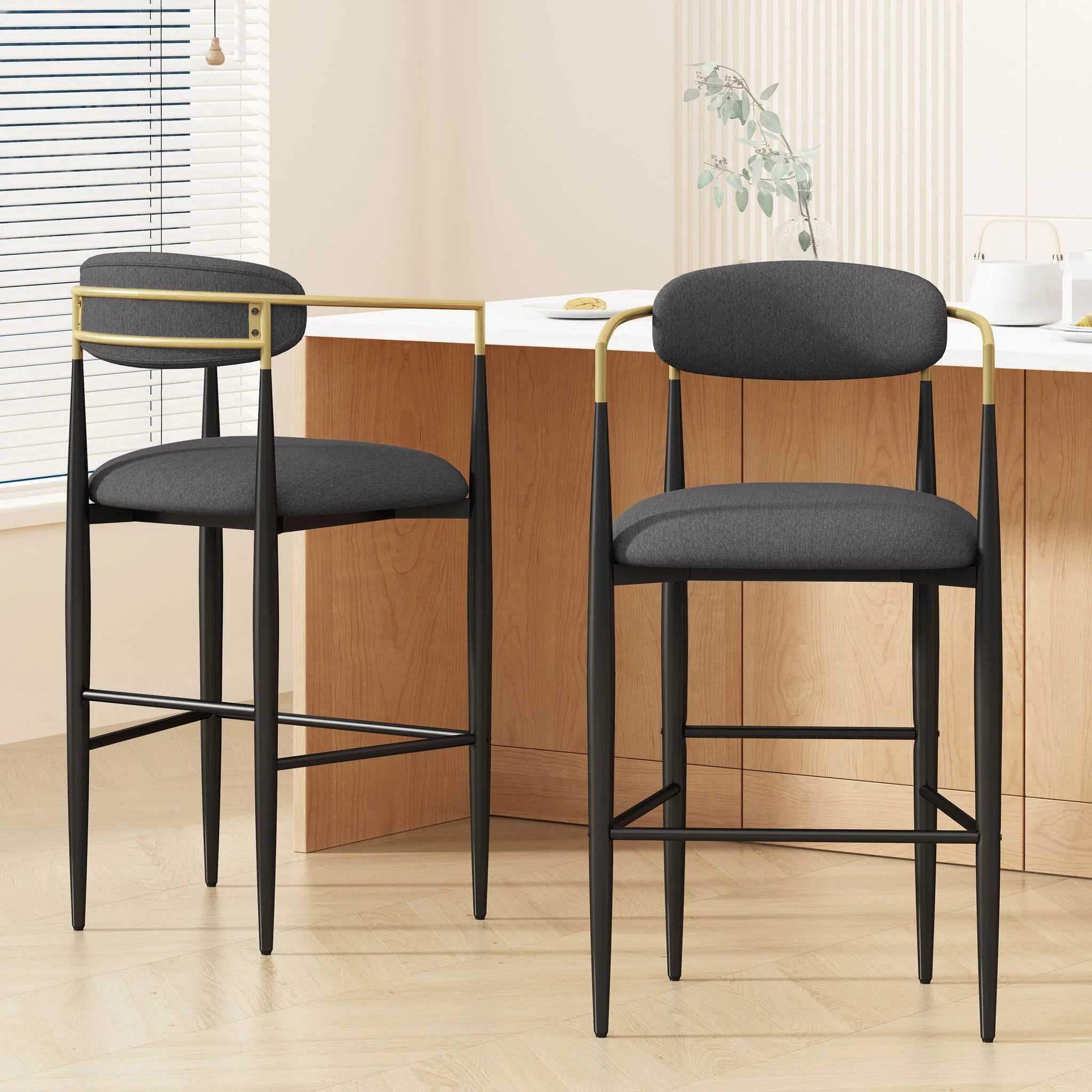 Upholstered Bar Stools With Backs For Kitchen Island (Set of 2) - Image 8