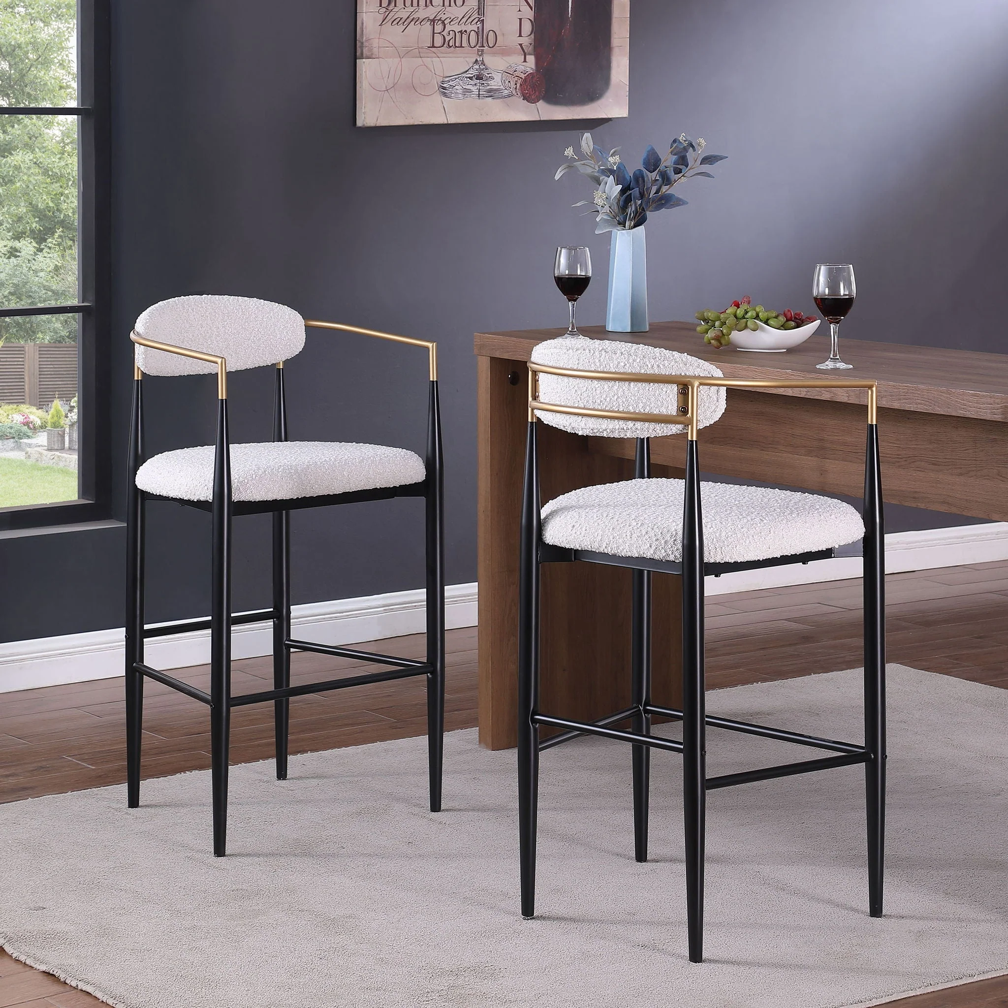 Upholstered Bar Stools With Backs For Kitchen Island (Set of 2) - Beige - Image 2