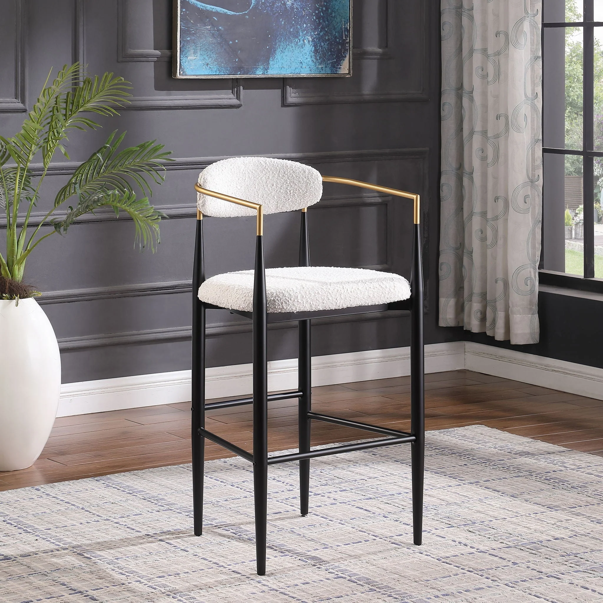 Upholstered Bar Stools With Backs For Kitchen Island (Set of 2) - Beige - Image 4