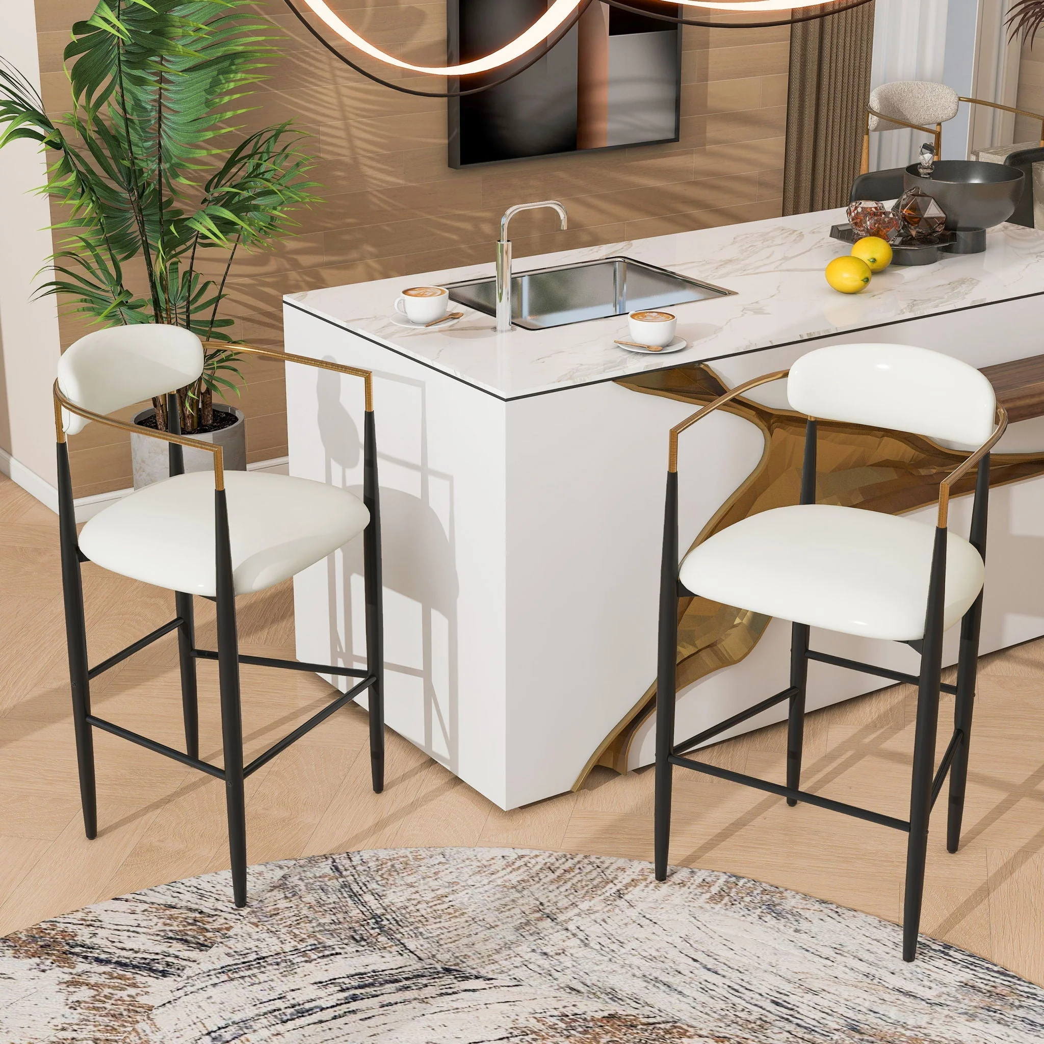 Upholstered Barstools With Back For Kitchen (Set of 2) - Image 3