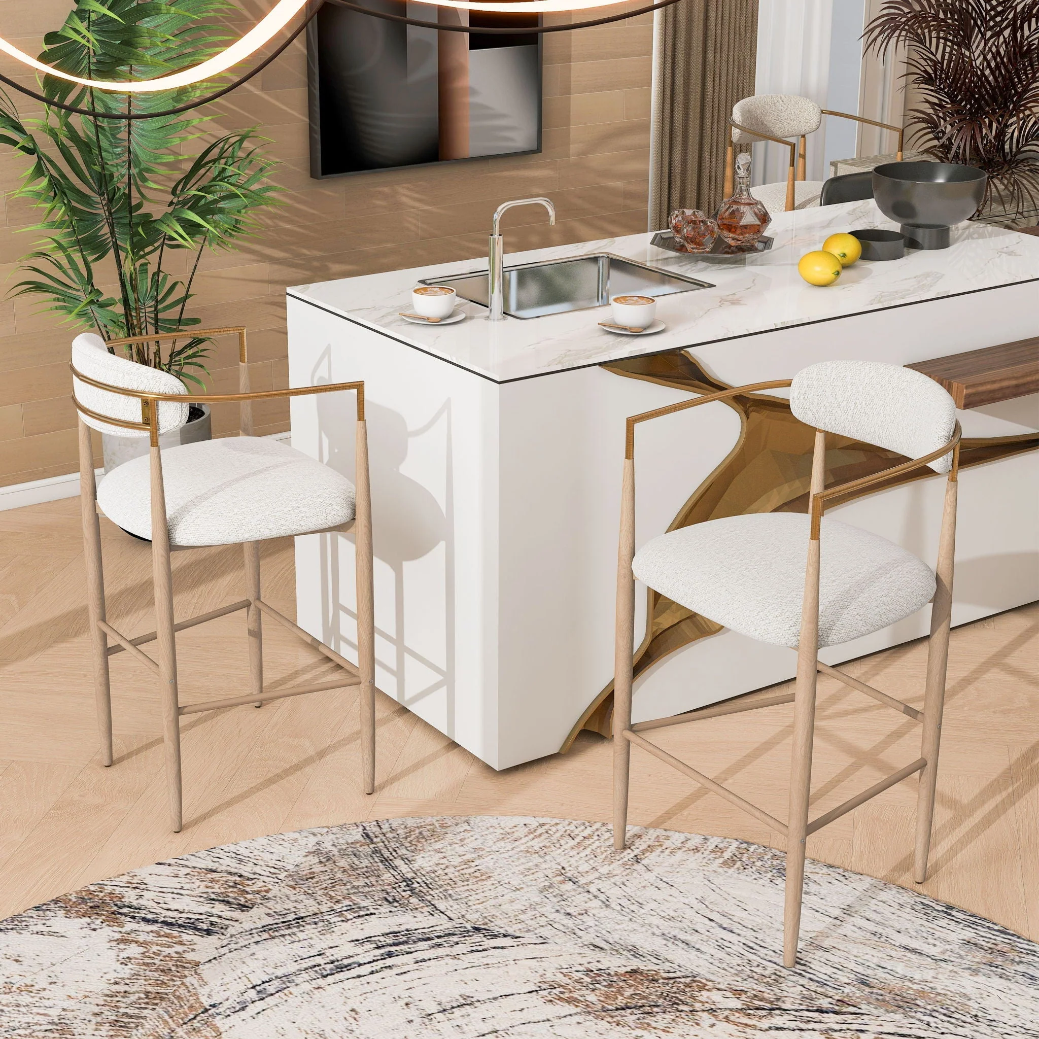 Upholstered Barstools With Back For Kitchen (Set of 2) - Image 4