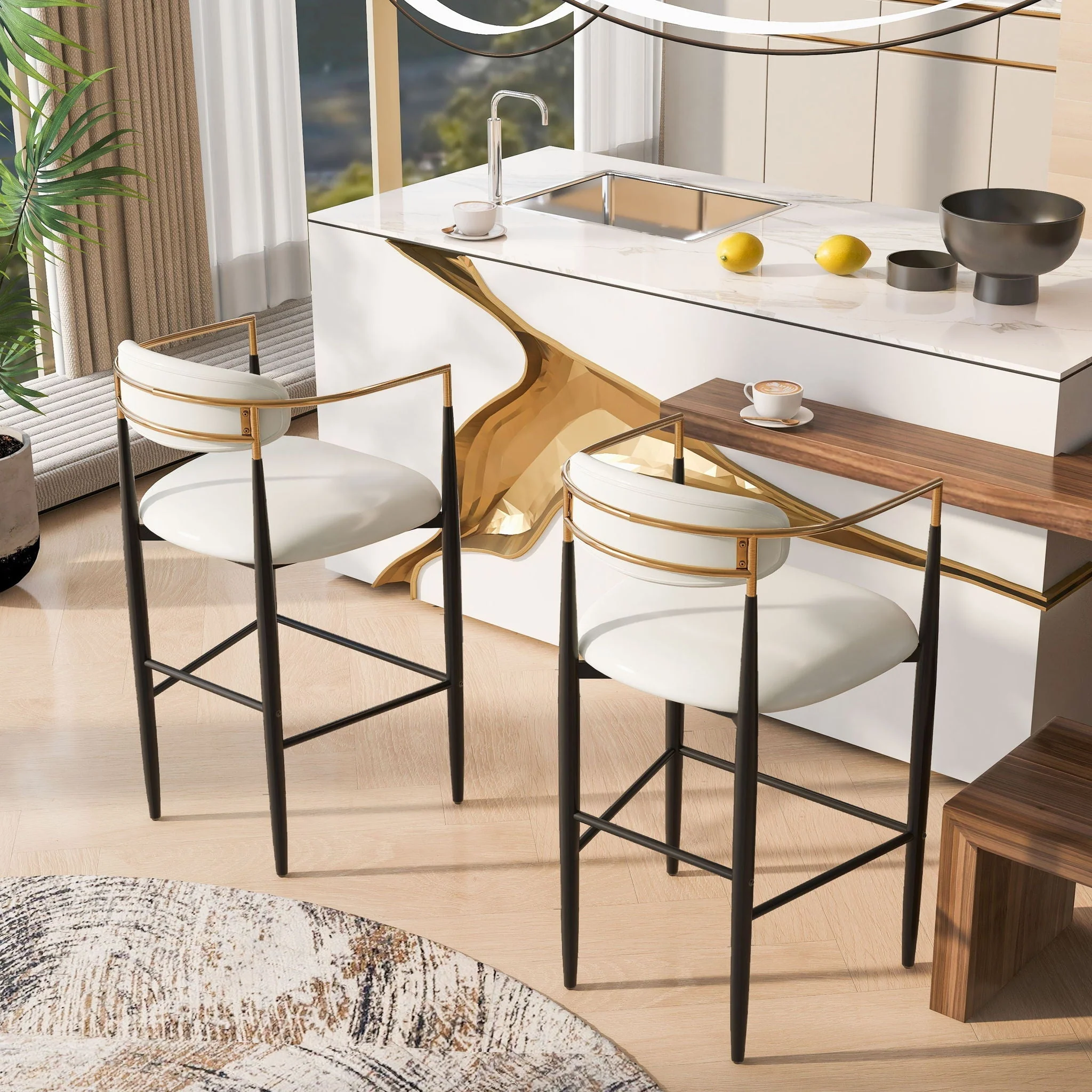 Upholstered Barstools With Back For Kitchen (Set of 2) - Image 6
