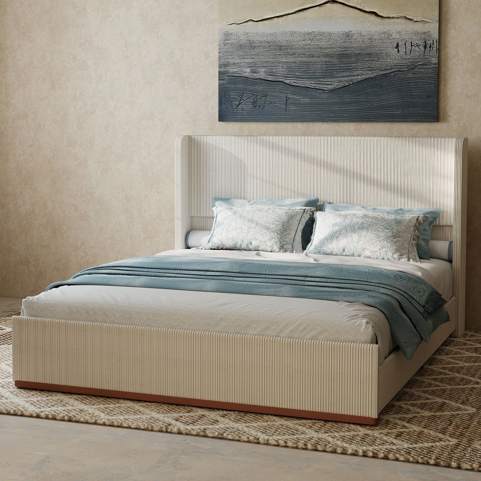 Upholstered Bed Frame With Luxury Wingback Headboard - Image 2