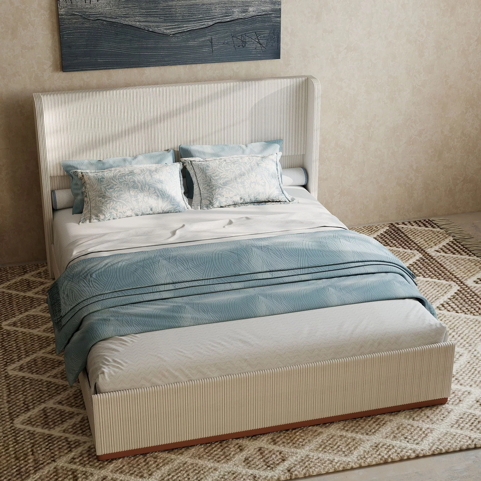 Upholstered Bed Frame With Luxury Wingback Headboard - Image 3