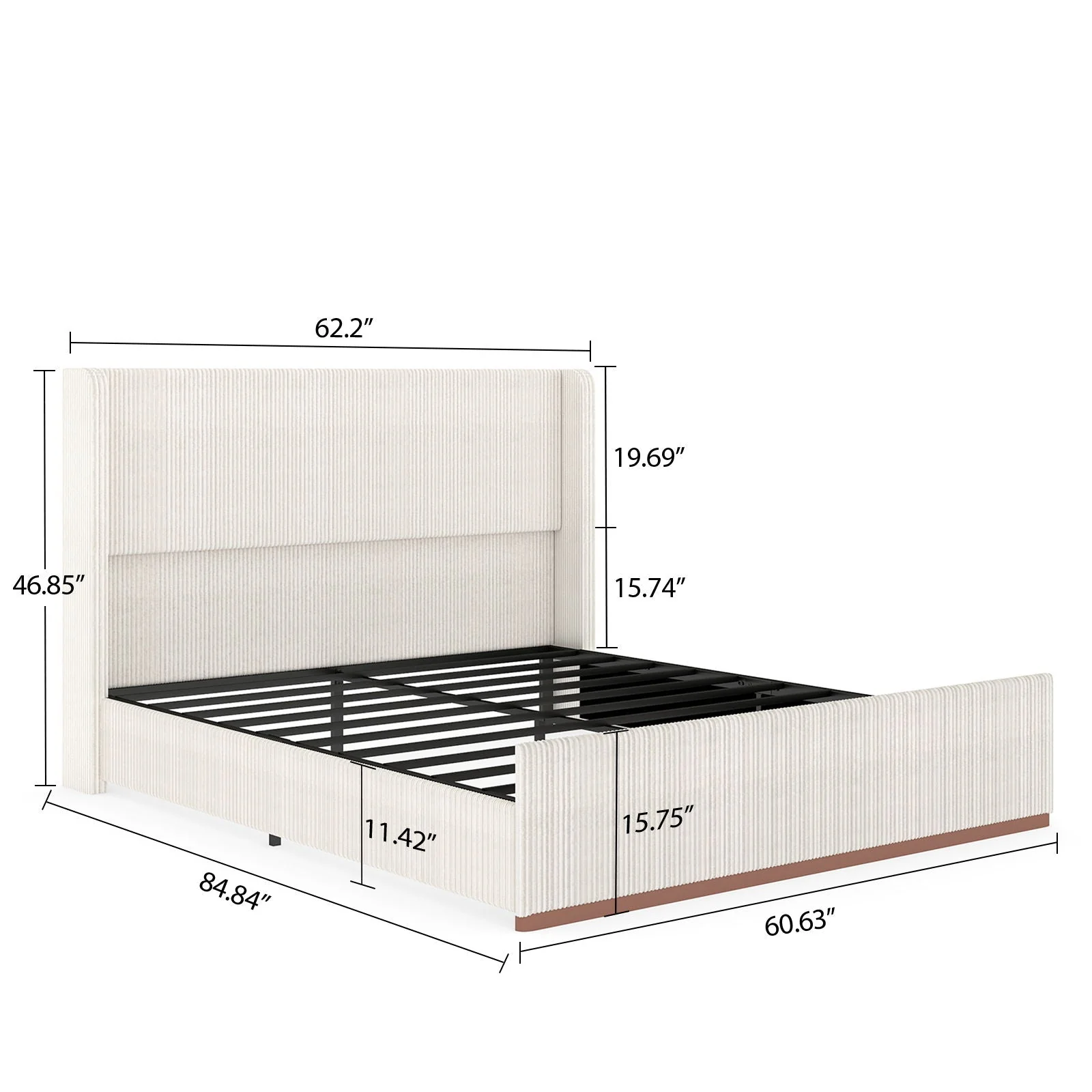 Upholstered Bed Frame With Luxury Wingback Headboard - Image 4