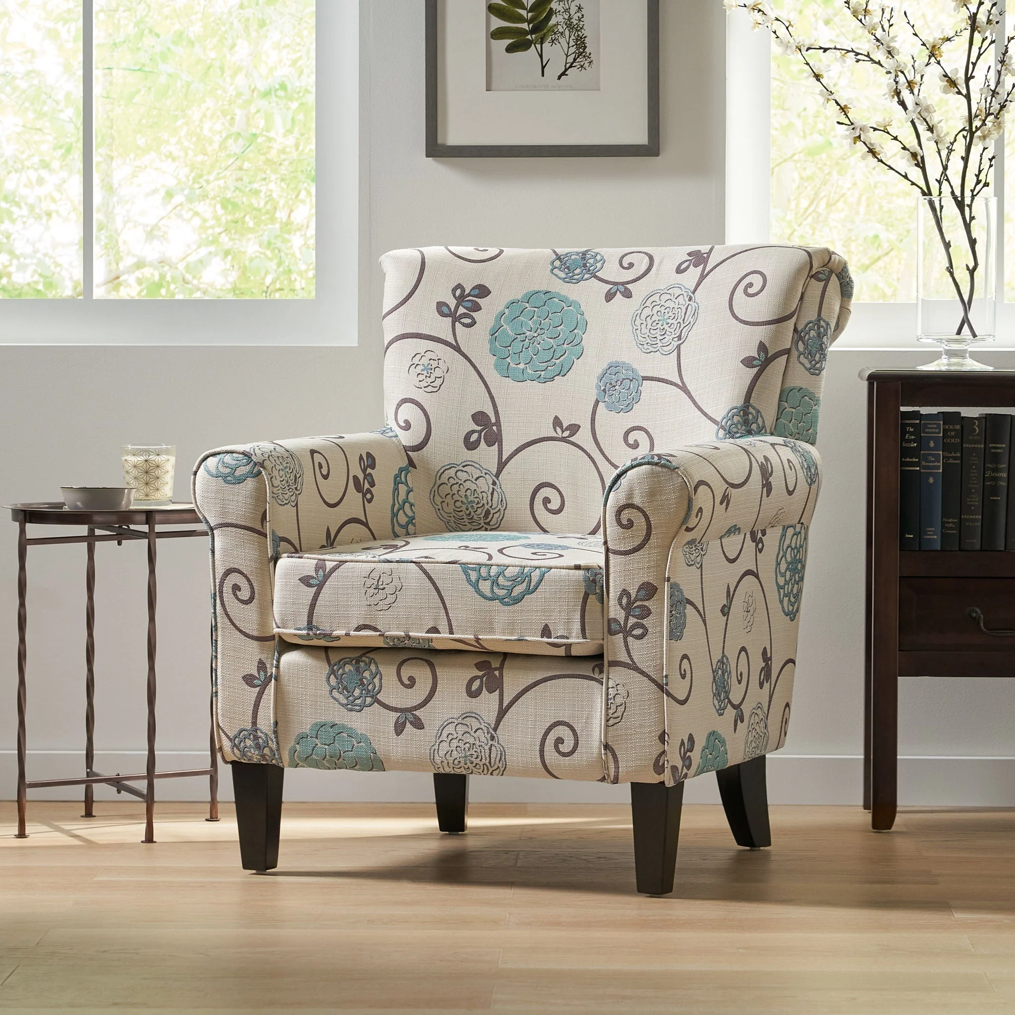 Upholstered Chair With Floral Pattern Design And Solid Wood Legs - Multi Color - Image 2