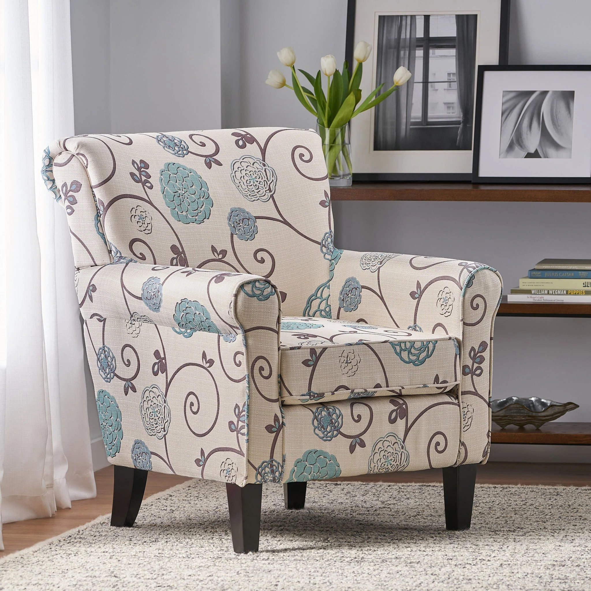 Upholstered Chair With Floral Pattern Design And Solid Wood Legs - Multi Color - Image 3