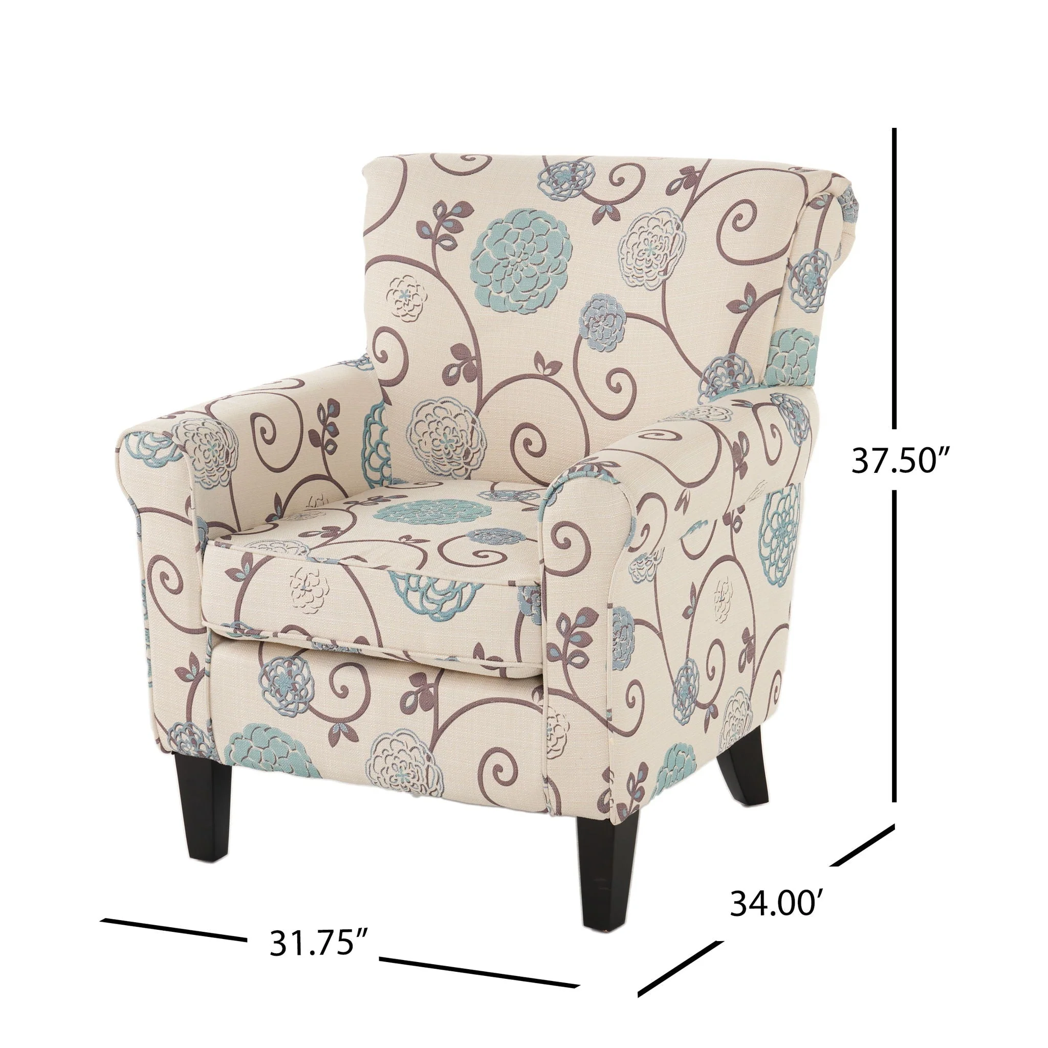 Upholstered Chair With Floral Pattern Design And Solid Wood Legs - Multi Color - Image 4
