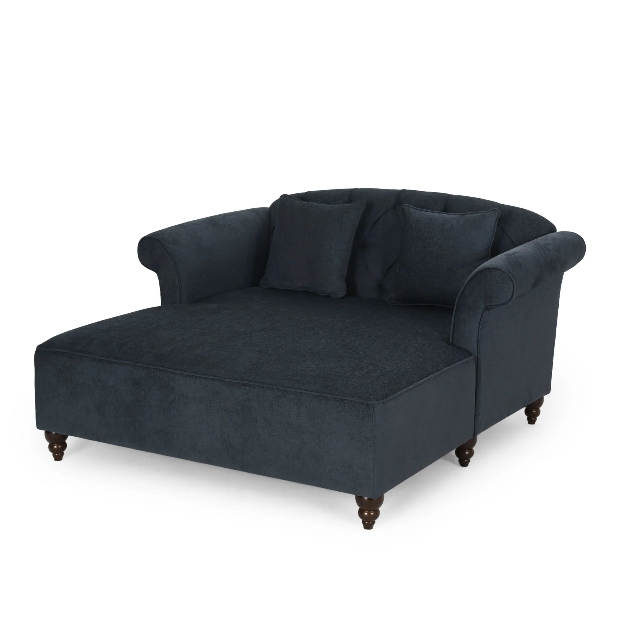 Upholstered Chaise Lounge With Scroll Arms, Turned Legs And 2 Pillows - Image 8