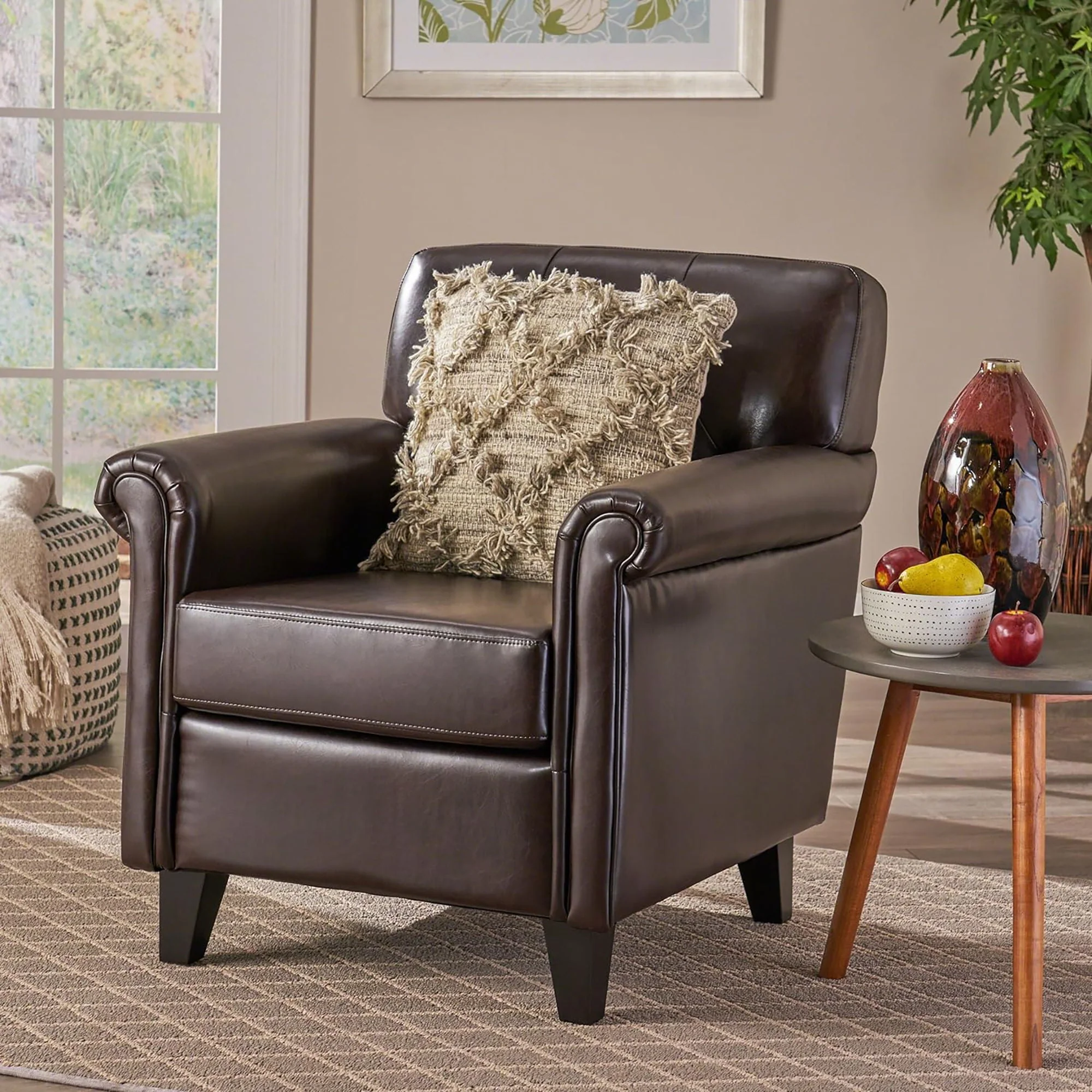 Upholstered Club Chair With Button Tufted Back Rest - Brown - Image 2