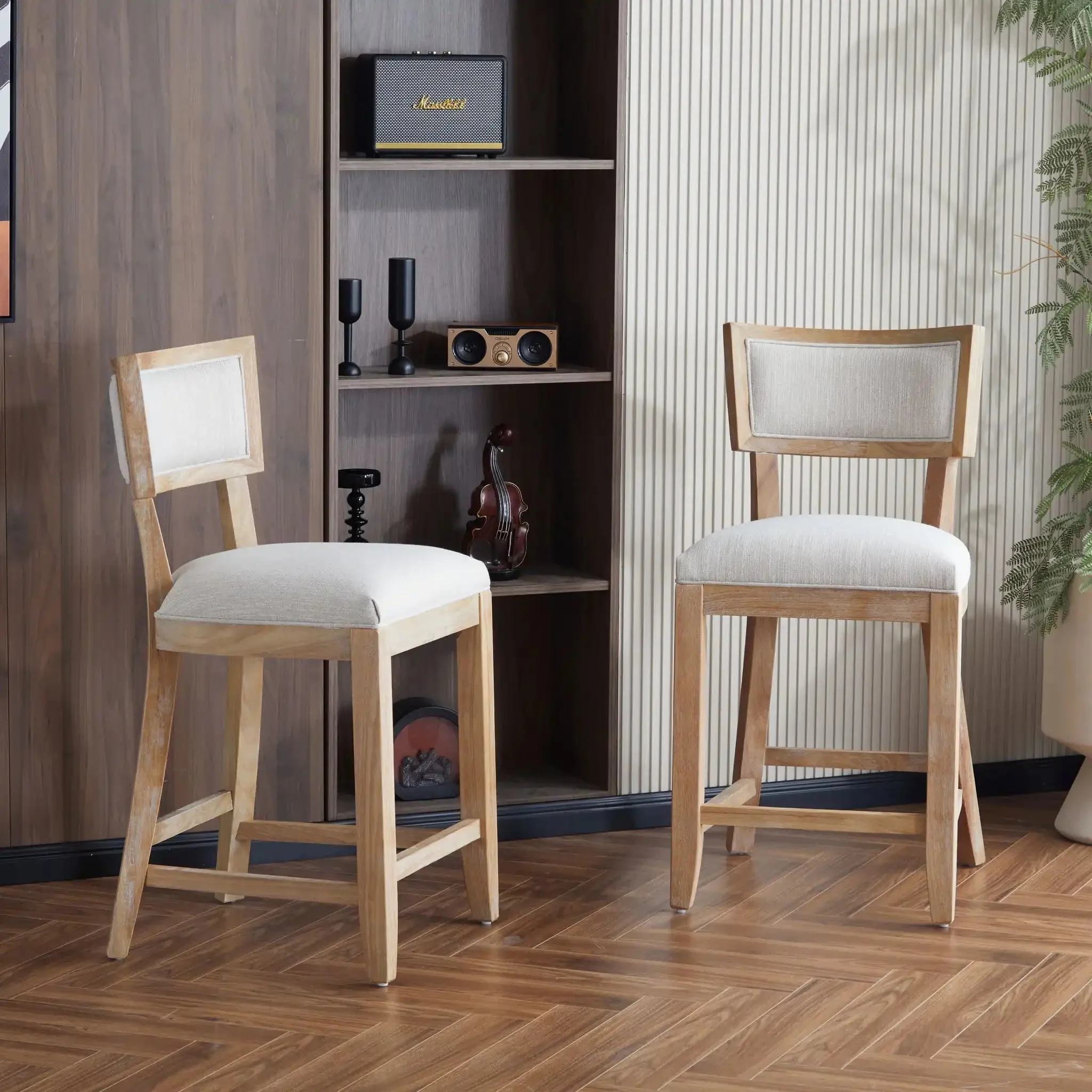 Upholstered Counter Height Bar Stools With Comfy Back (Set of 2) - Image 4