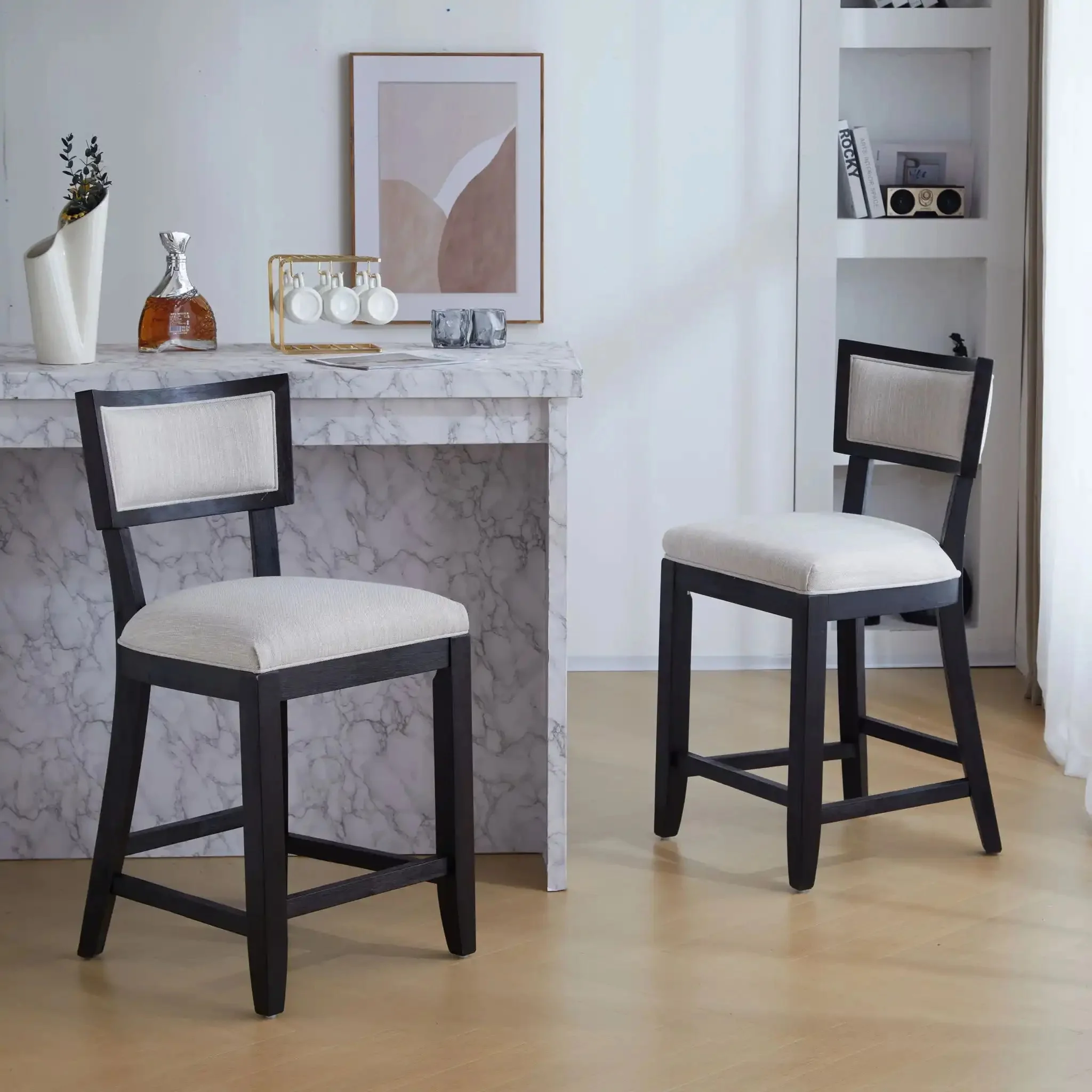 Upholstered Counter Height Bar Stools With Comfy Back (Set of 2) - Image 8