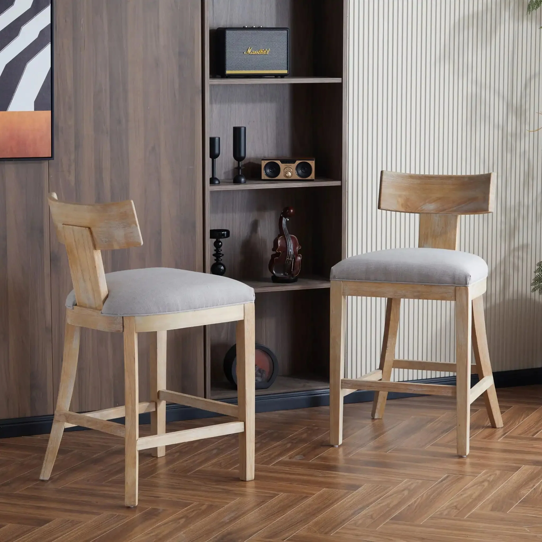 Upholstered Counter Height Bar Stools With Solid Rubber Wood Frame (Set of 2) - Image 4