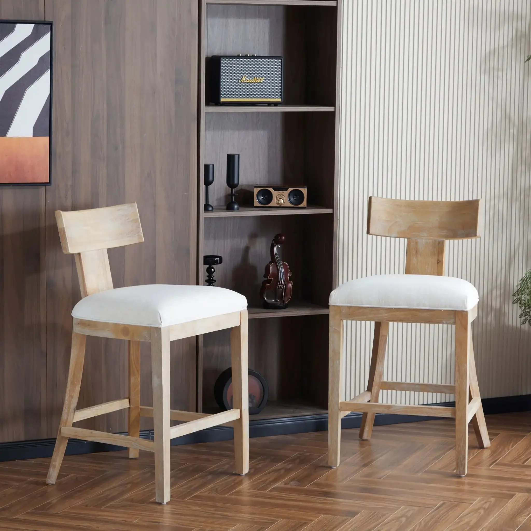 Upholstered Counter Height Bar Stools With Solid Rubber Wood Frame (Set of 2) - Image 6