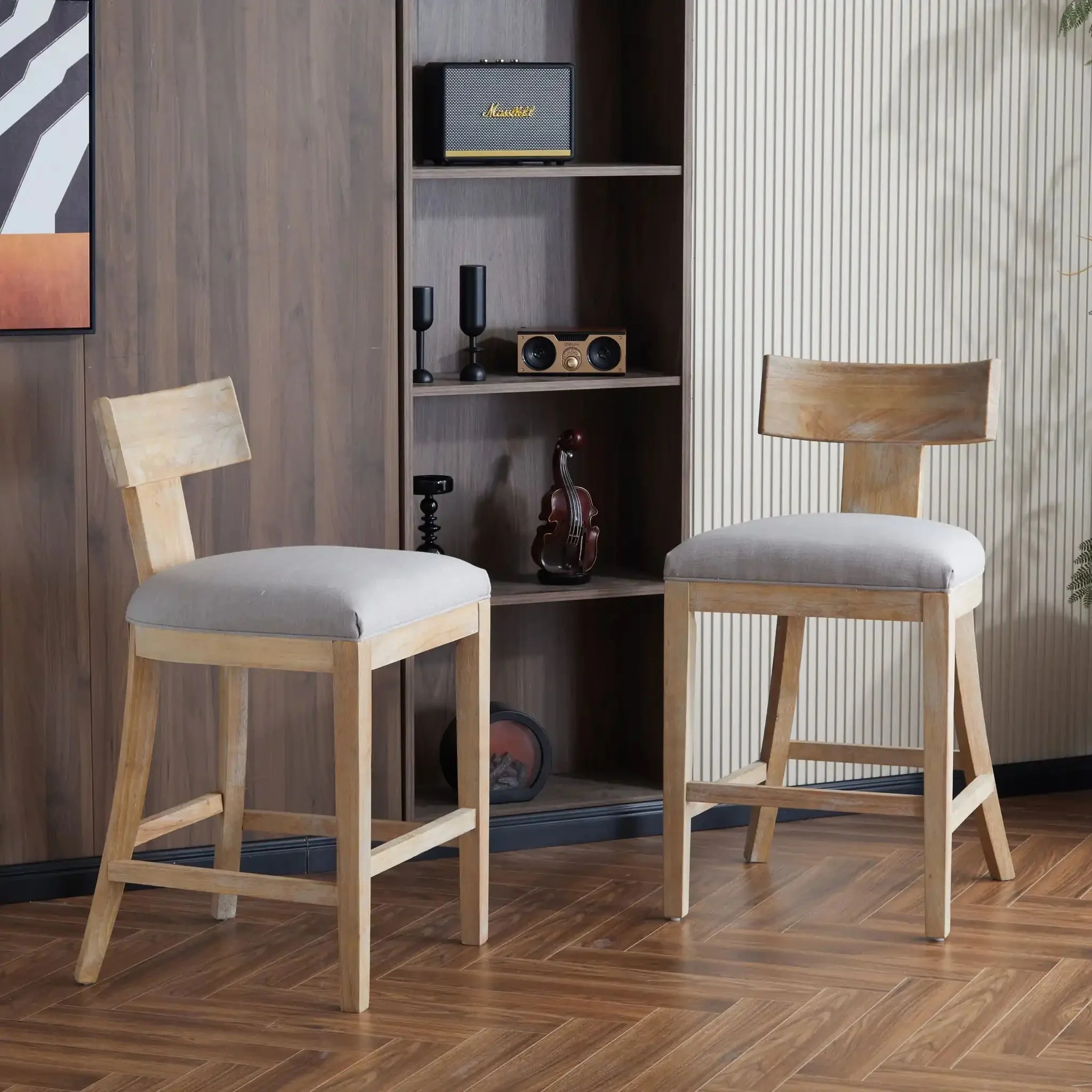 Upholstered Counter Height Bar Stools With Solid Rubber Wood Frame (Set of 2) - Image 7