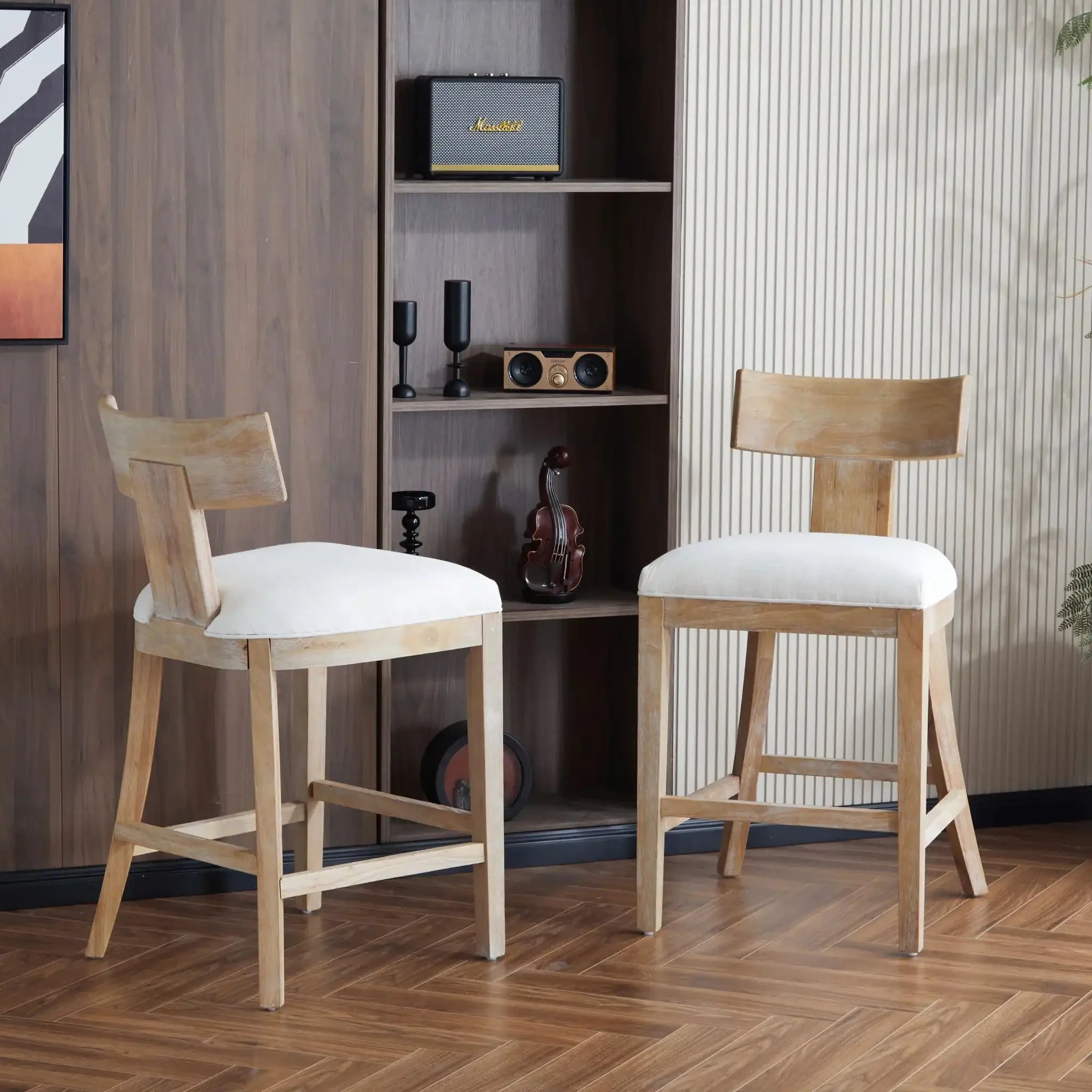 Upholstered Counter Height Bar Stools With Solid Rubber Wood Frame (Set of 2) - Image 8