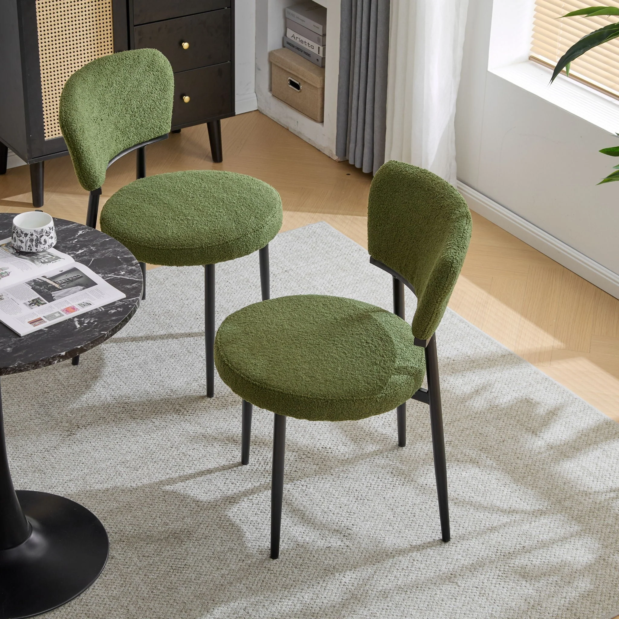 Upholstered Dining Chair (Set of 2) - Green Fabric - Image 2