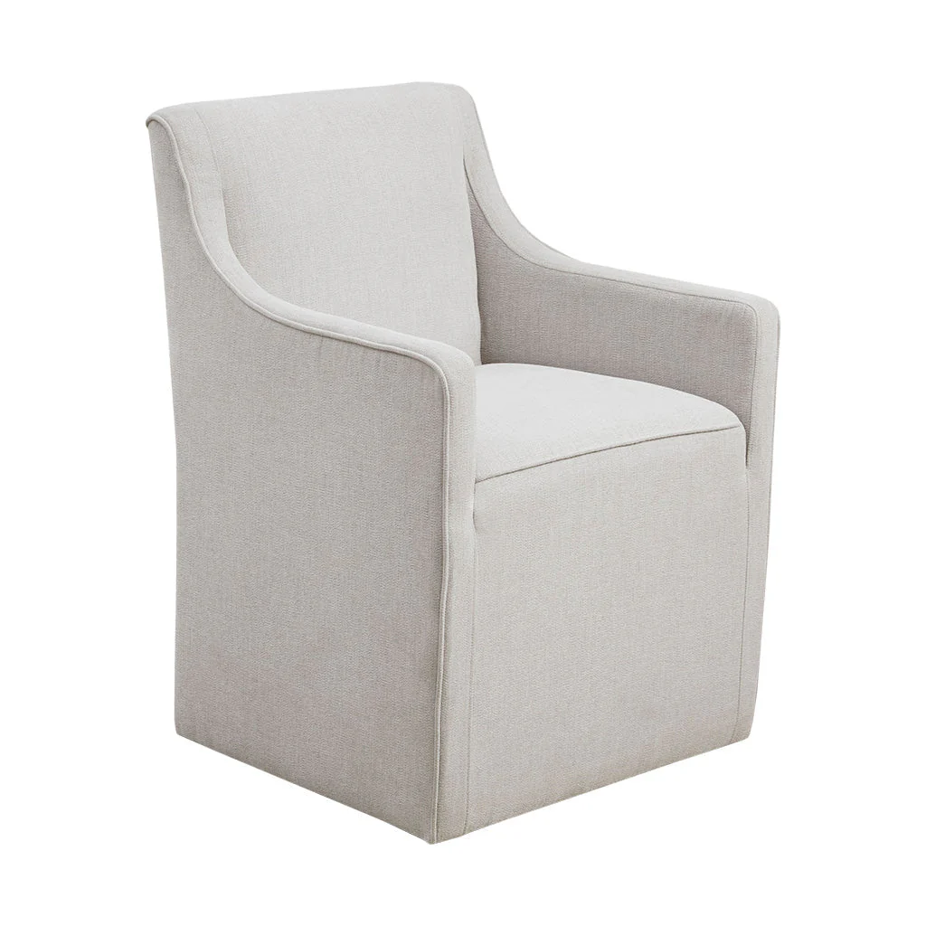 Upholstered Dining Chair with Casters and Padded Arms - Image 3