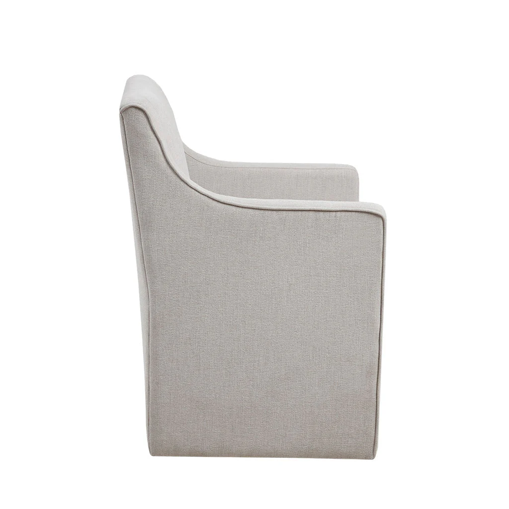 Upholstered Dining Chair with Casters and Padded Arms - Image 4
