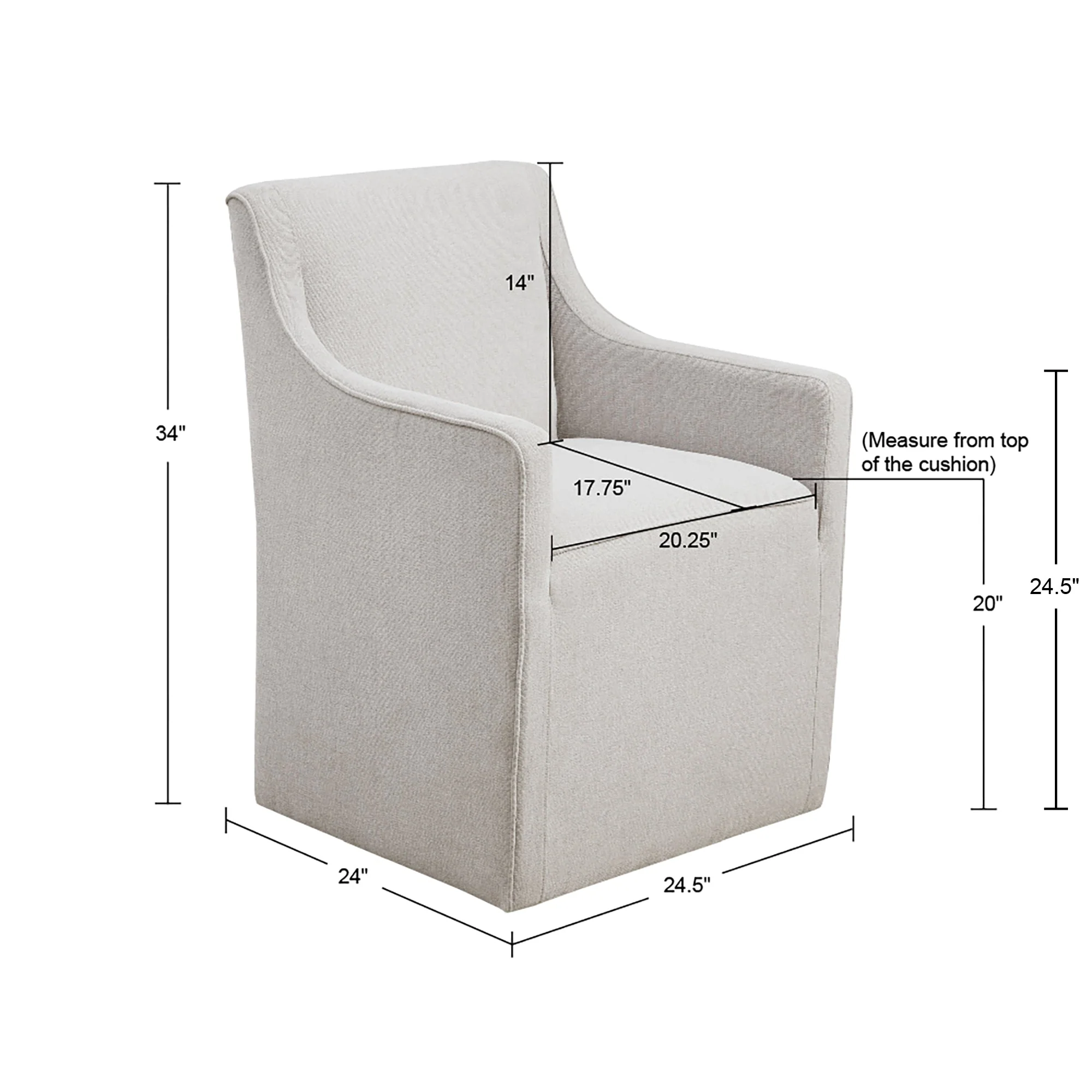 Upholstered Dining Chair with Casters and Padded Arms - Image 7