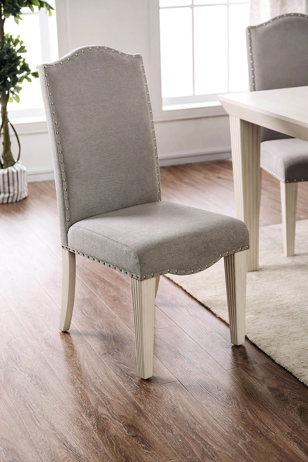Upholstered Dining Chair with Nailhead Trim and Camel Back - Set of 2 - Image 2
