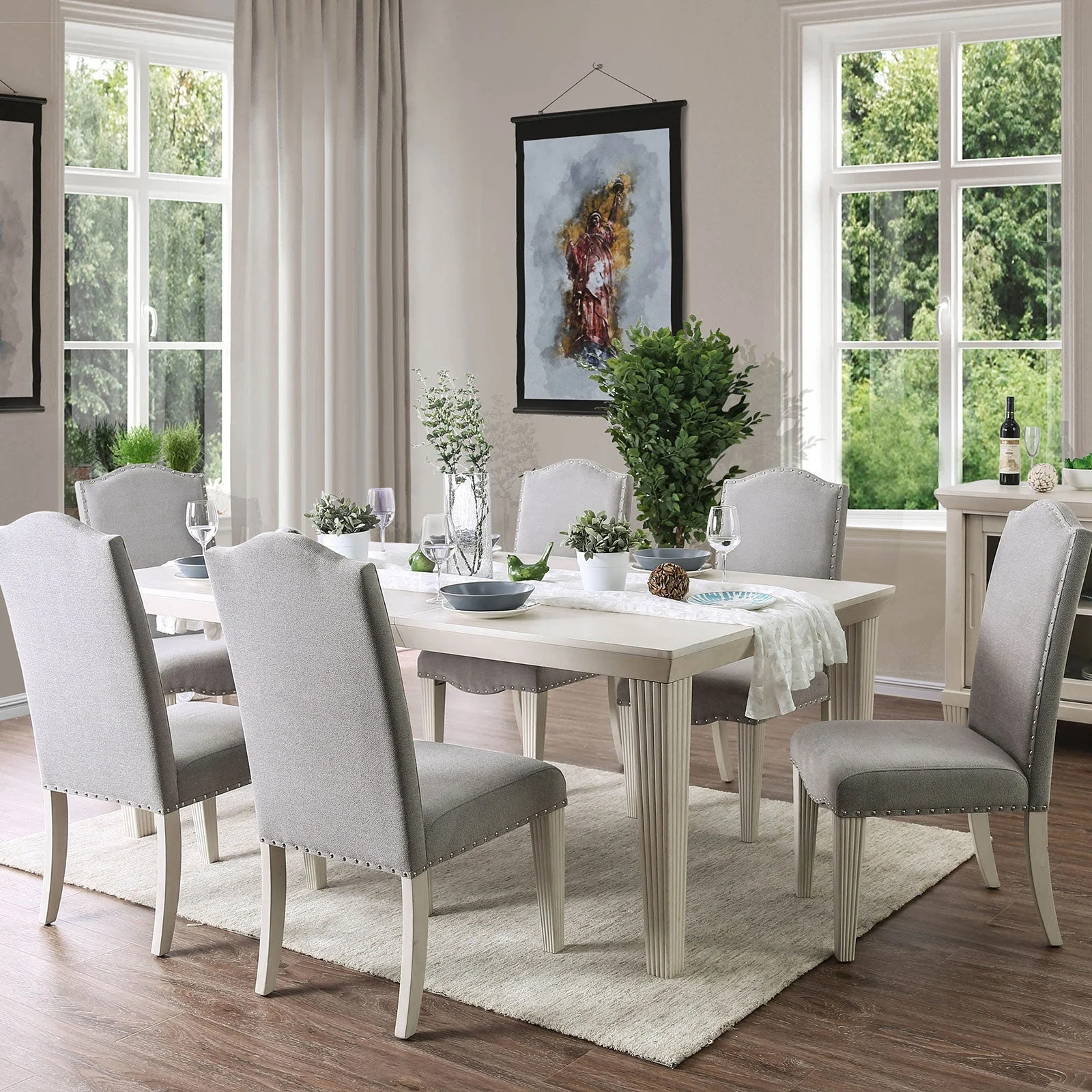 Upholstered Dining Chair with Nailhead Trim and Camel Back - Set of 2 - Image 7