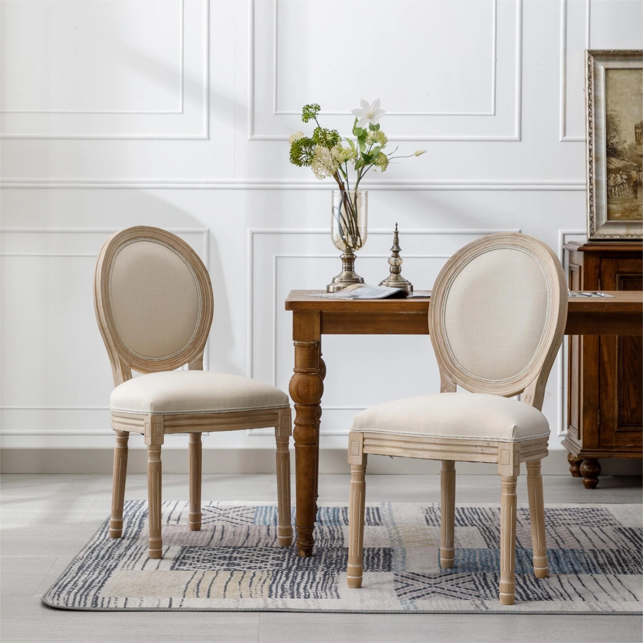 Upholstered Dining Chair with Oval Back and Solid Wood Frame Set of 2 - Image 2