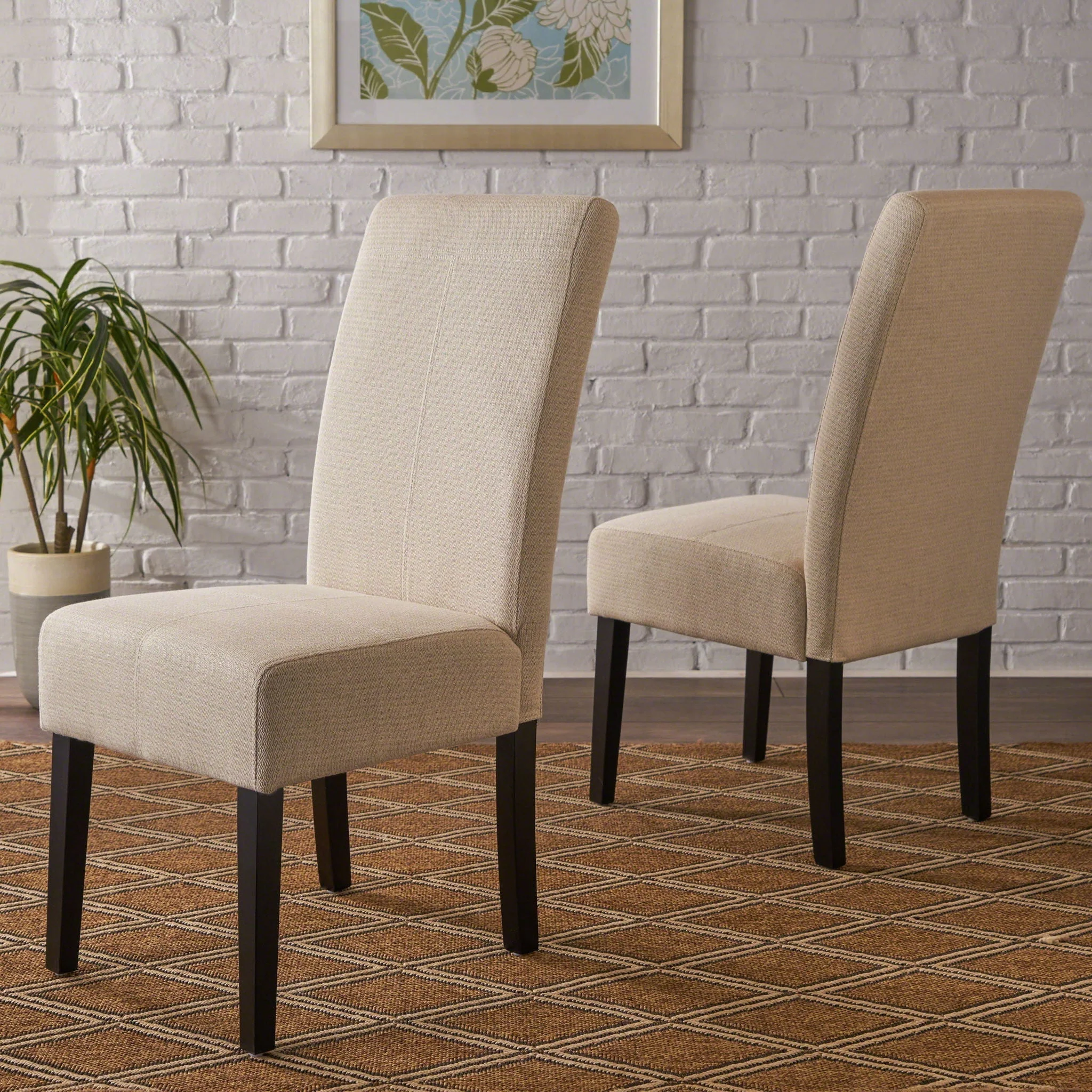 Upholstered Dining Chairs, Modern Fabric Dining Room Chair (Set of 2) - Beige - Image 3
