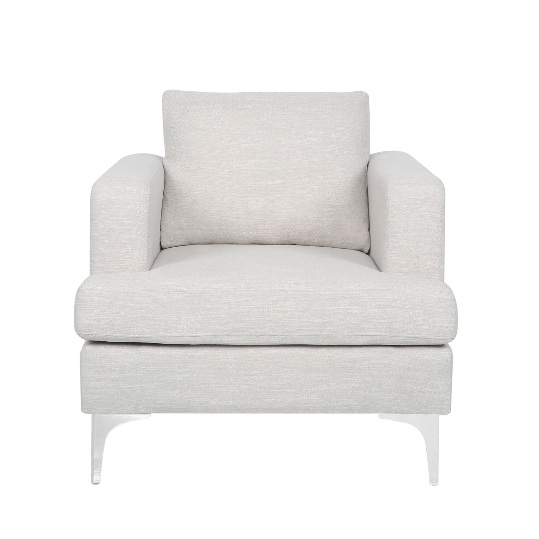 Upholstered Fabric Club Chair With Iron Legs - Beige - Image 3