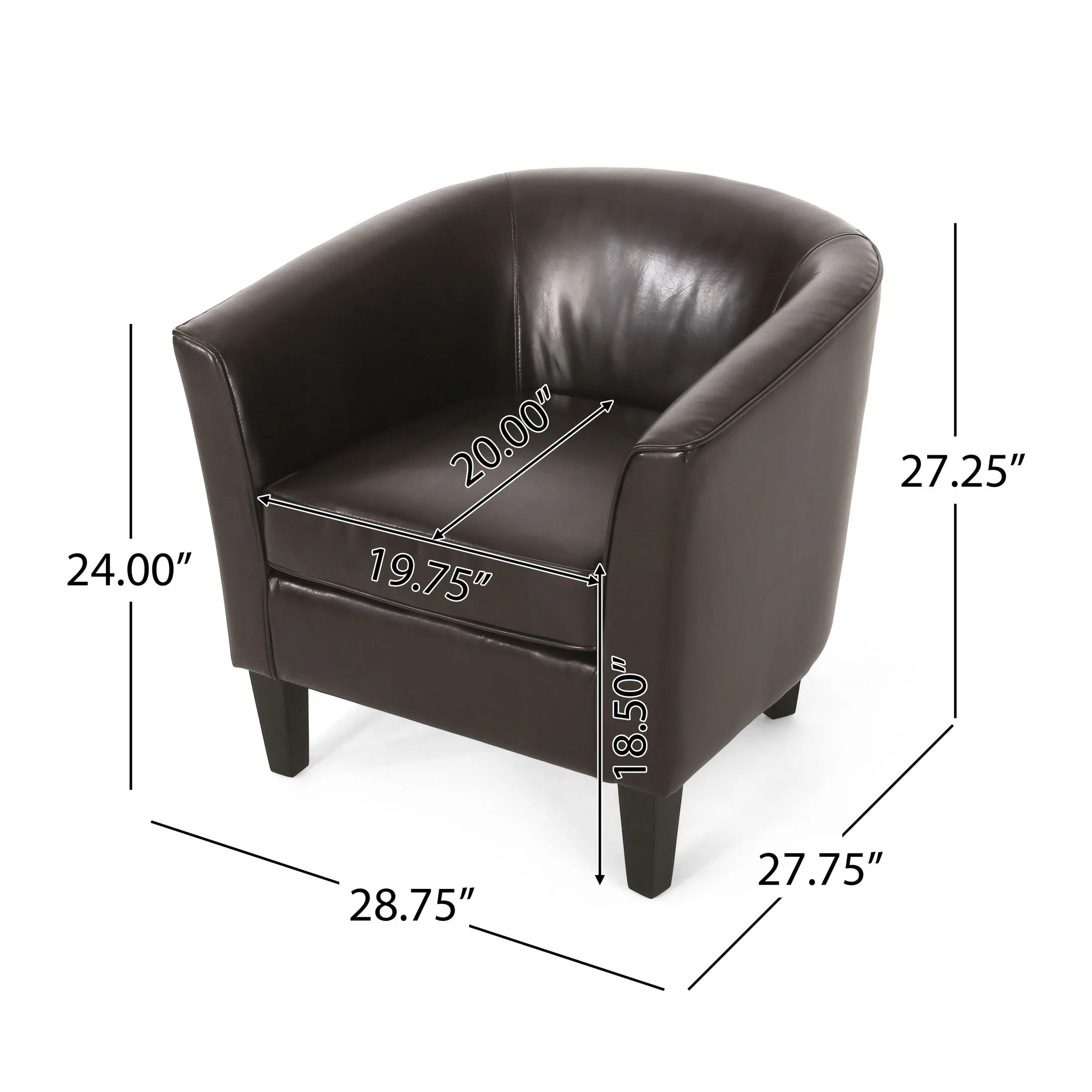 Upholstered Leather Club Chair With Flared Armrests - Brown - Image 3