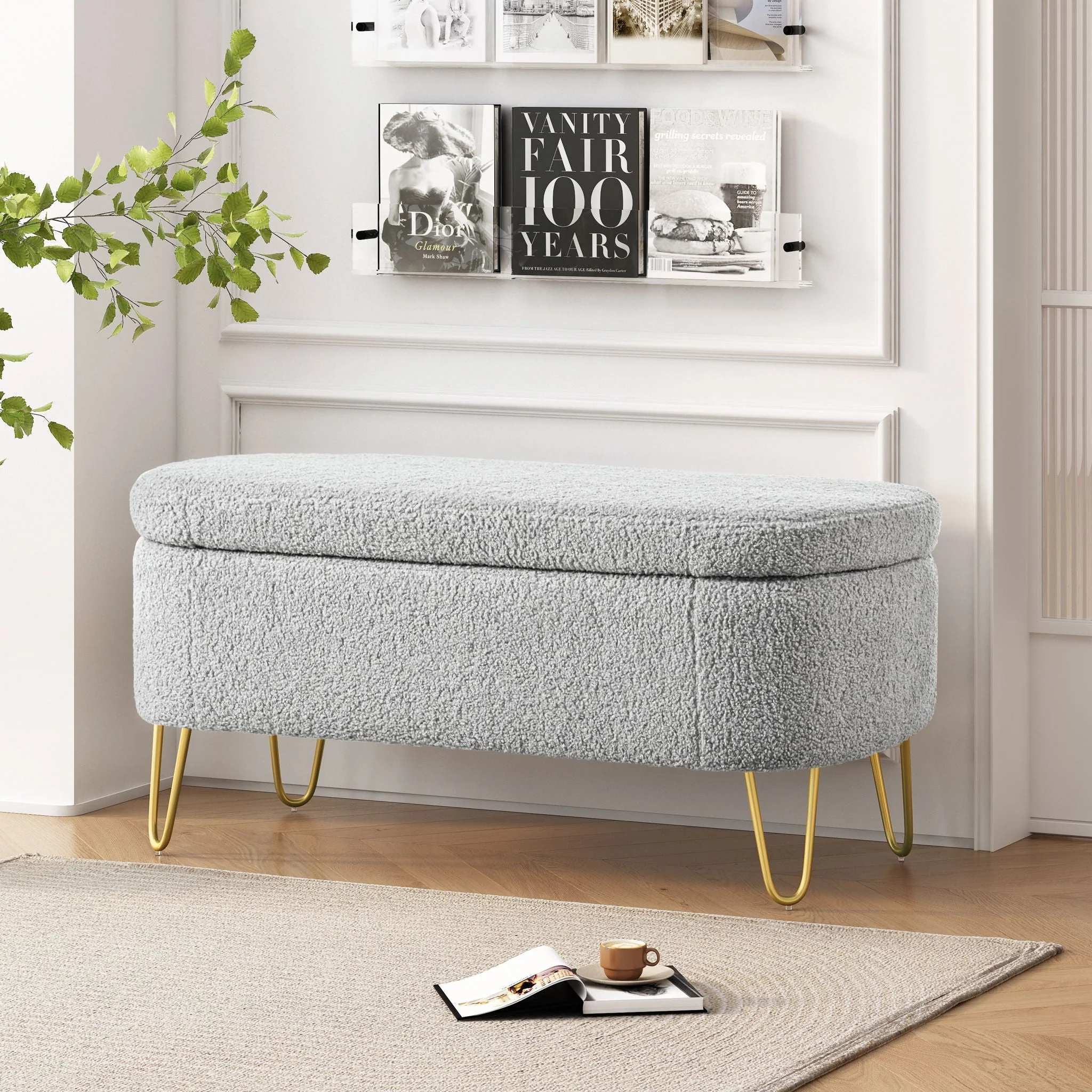 Upholstered Oval Storage Bench For Living Room - Image 3