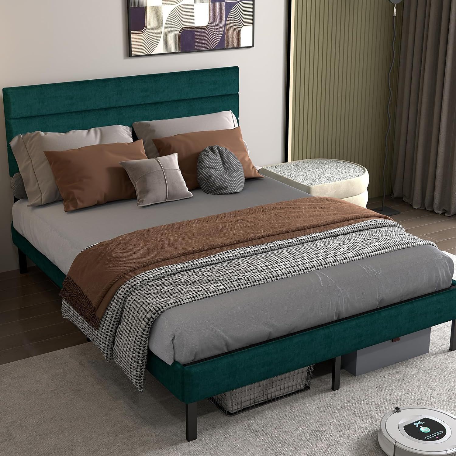 Upholstered Platform Bed Frame With Headboard, No Box Spring Needed, Underbed Storage - Image 10